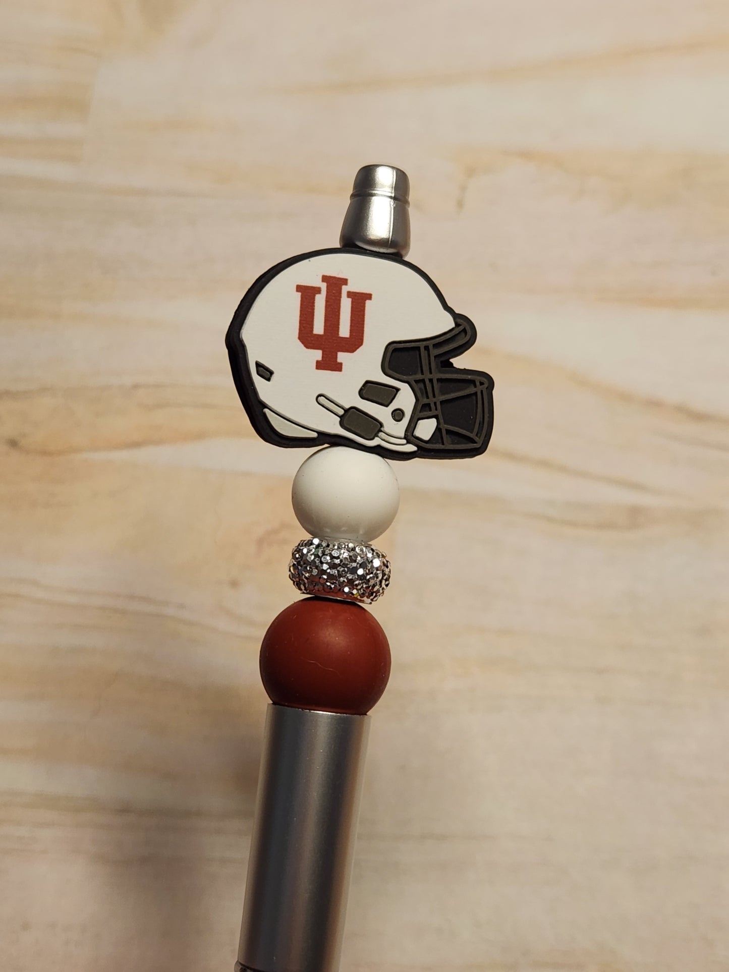 Beaded Pen: Hoosiers (football, helmet and glitter sparkle)