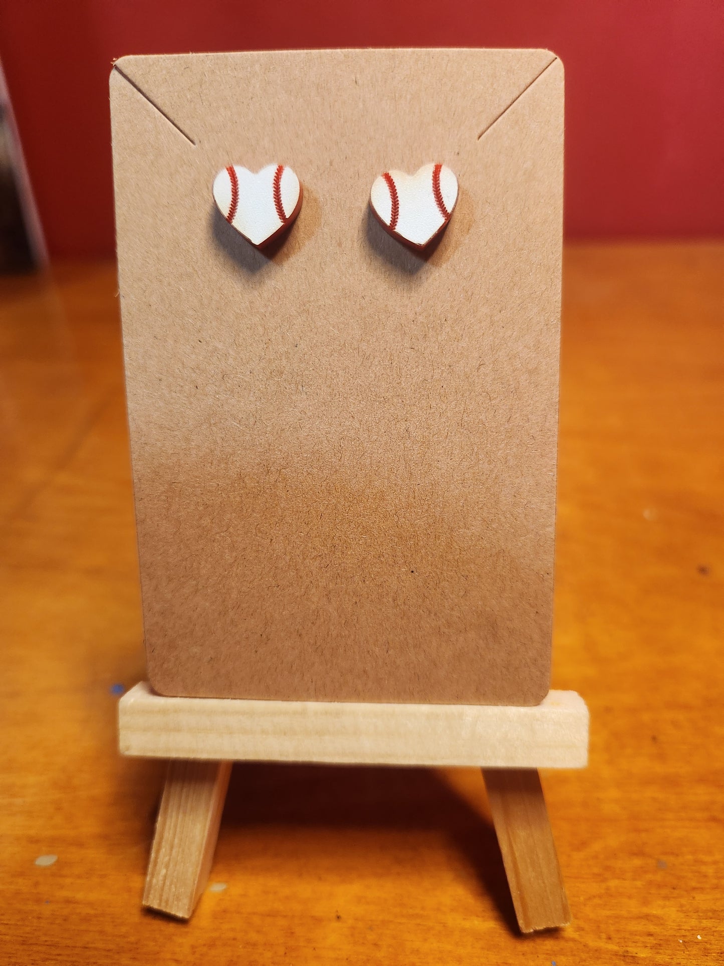 Stud Earrings: Sports (Baseball Hearts)