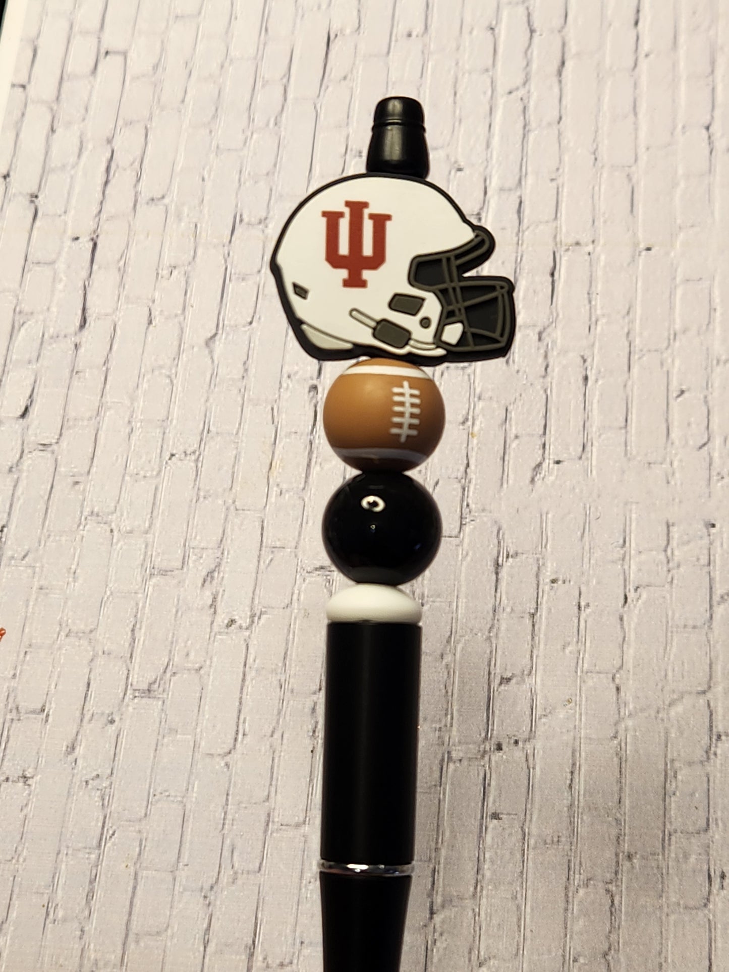 Beaded Pen: Indiana inspired (black pen with football)