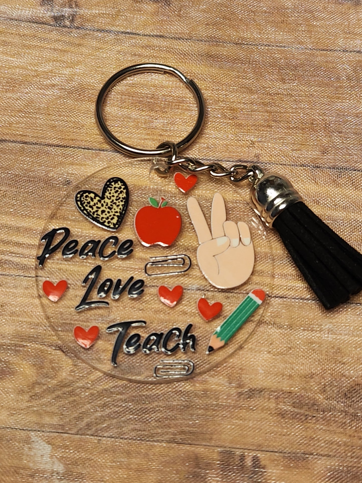 Circle Keychain: Peace, Love, Teach