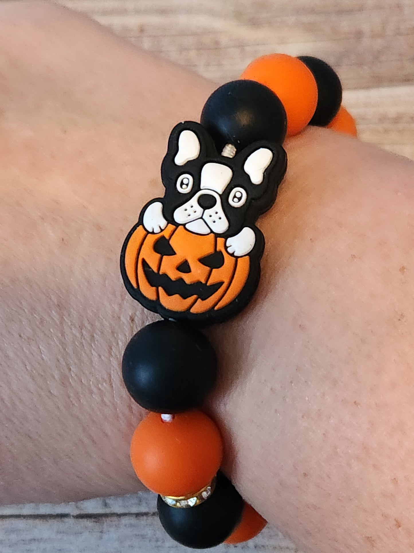 Wristlet Keychain: Fall (French Bulldog in Pumpkin)