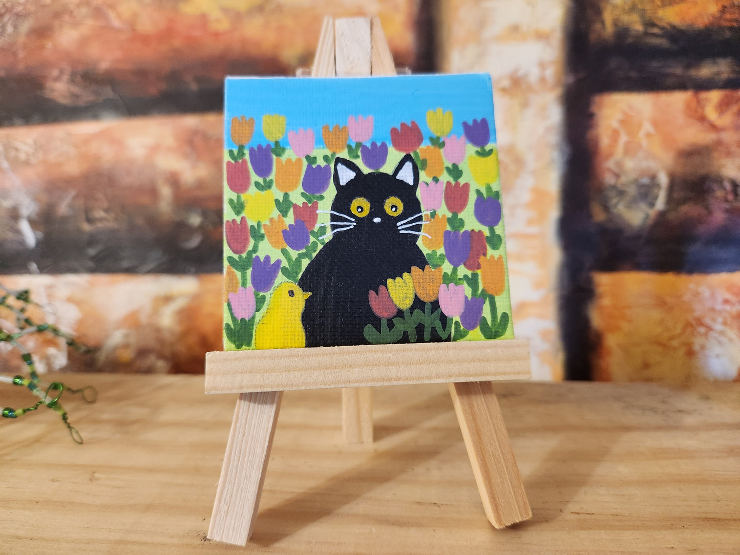 Mini Canvas: Black Cat and Spring