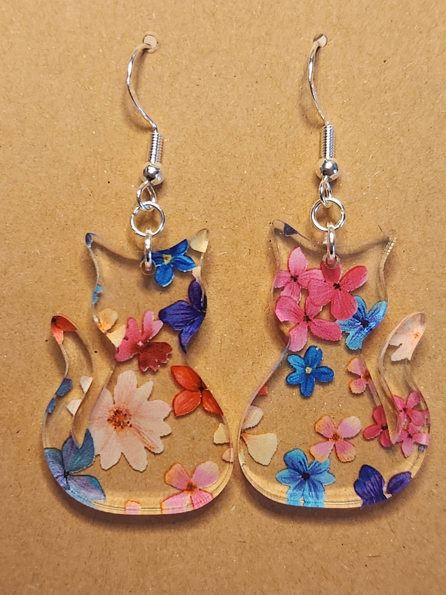 Earrings: Cats (bright floral)