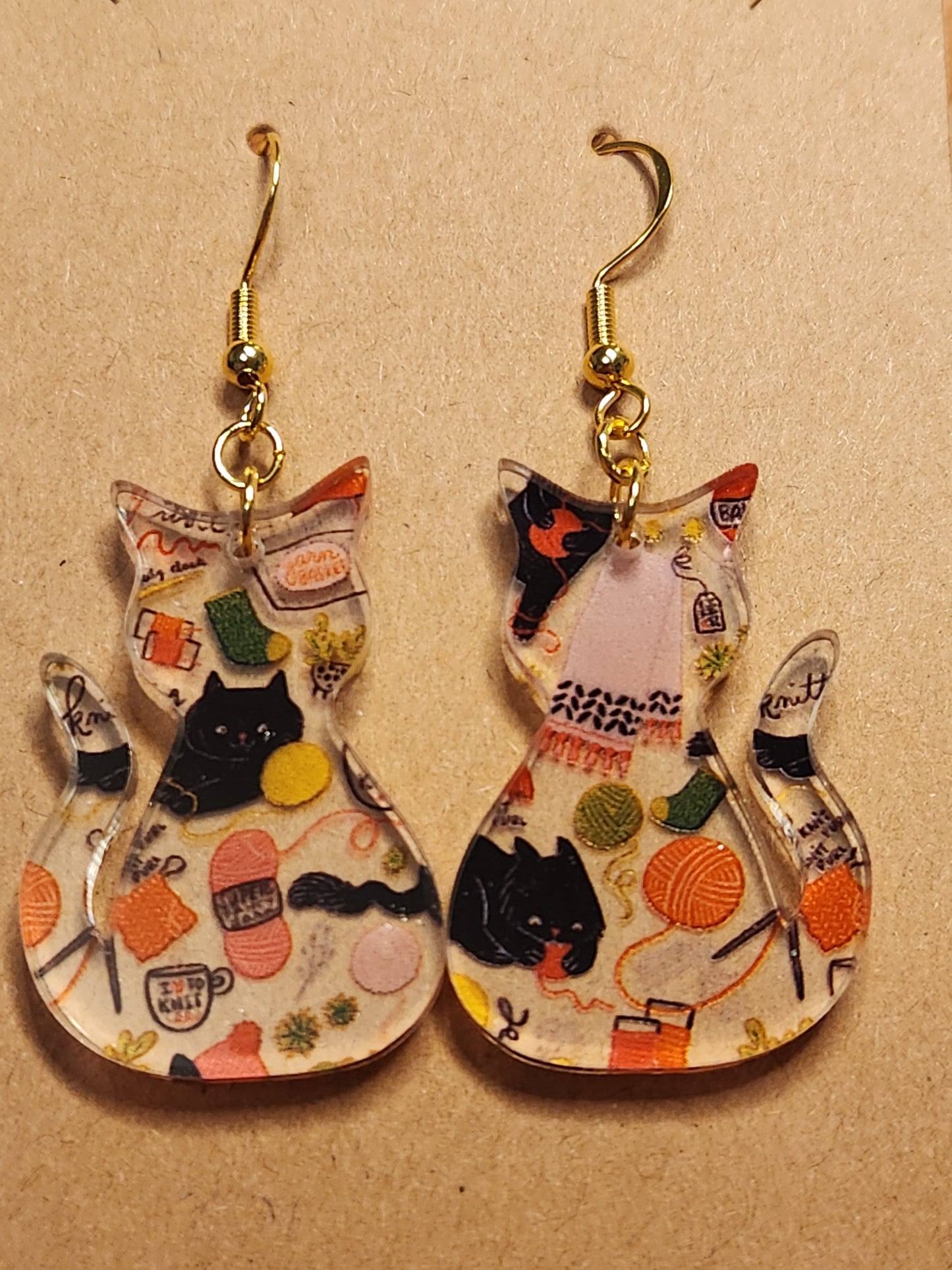 Earrings: Cats (Black Cats and yarn)
