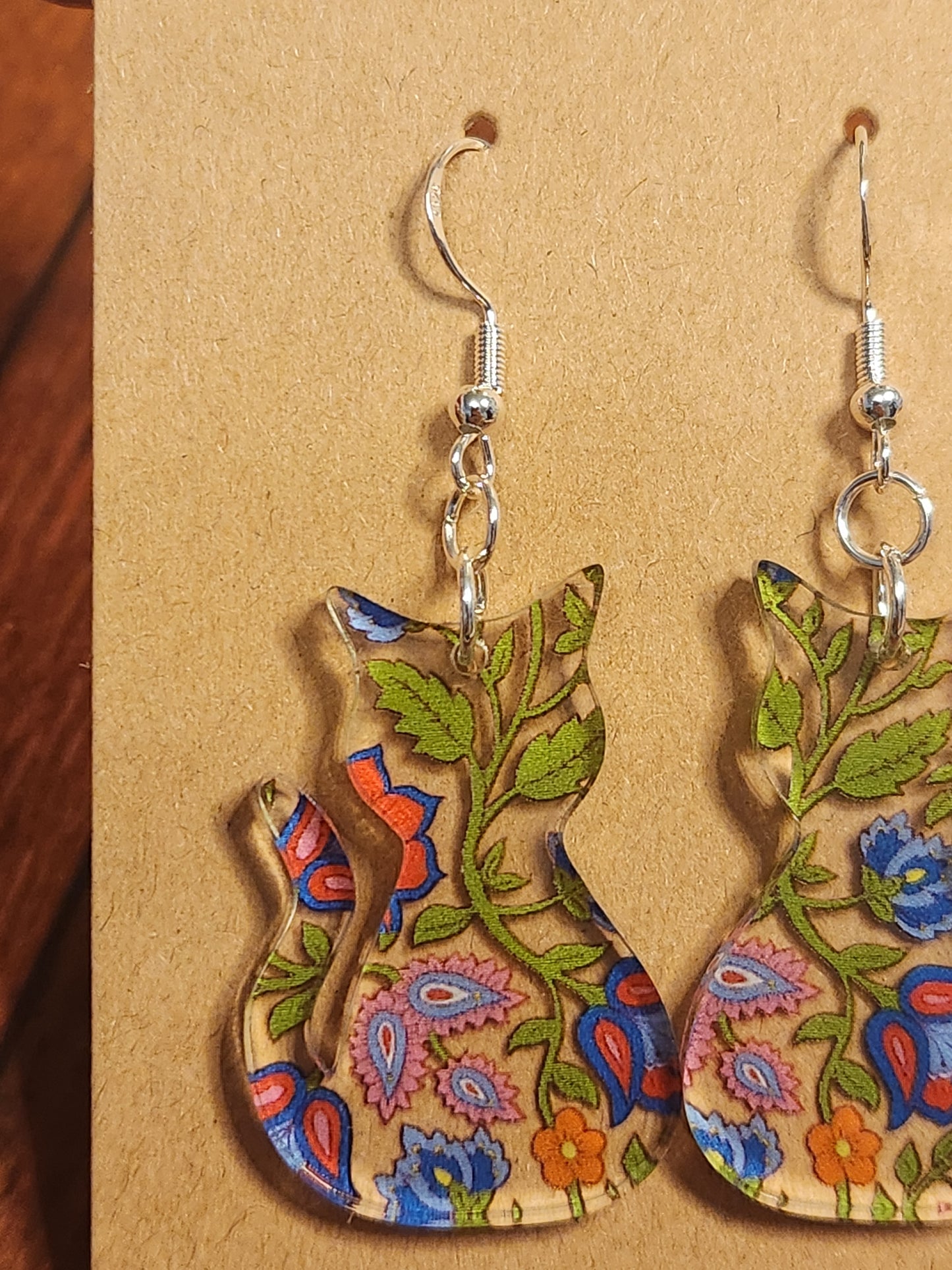 Earrings: Cats (Floral, Pinks, purple, blue and green)