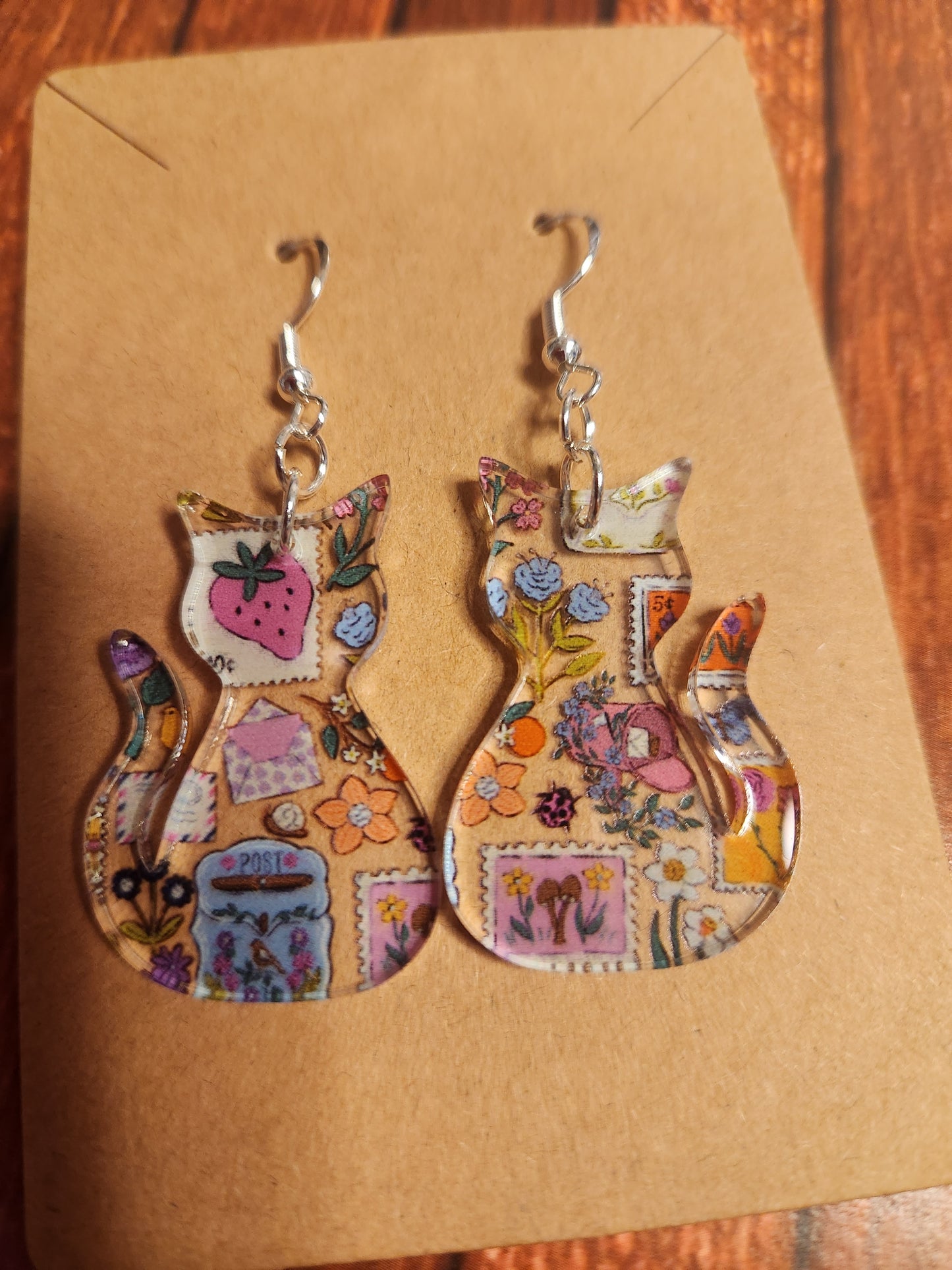 Earrings: Cats (Patchwork and strawberries)