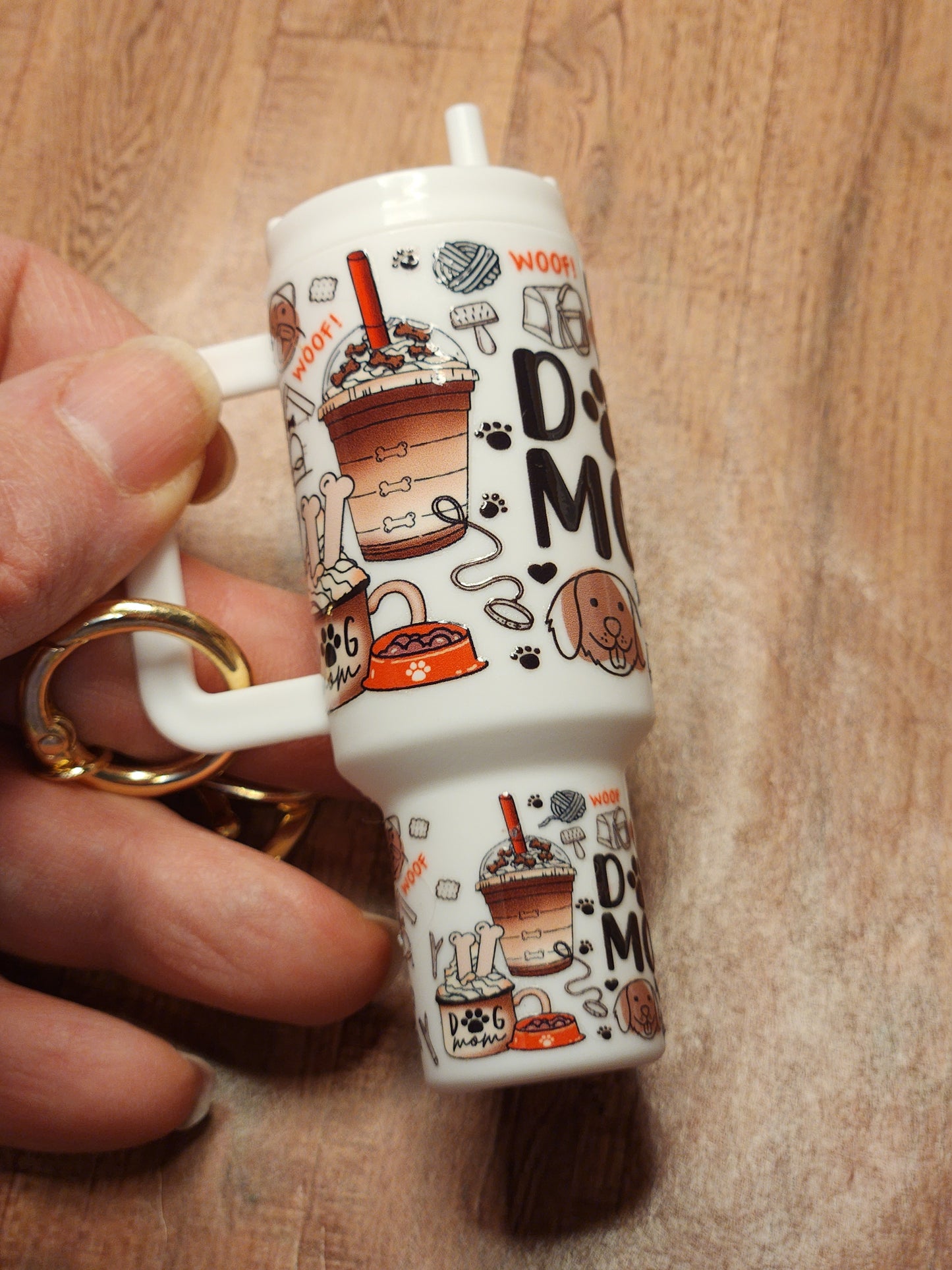 Tumbler Keychain: Dog Mom and Coffee