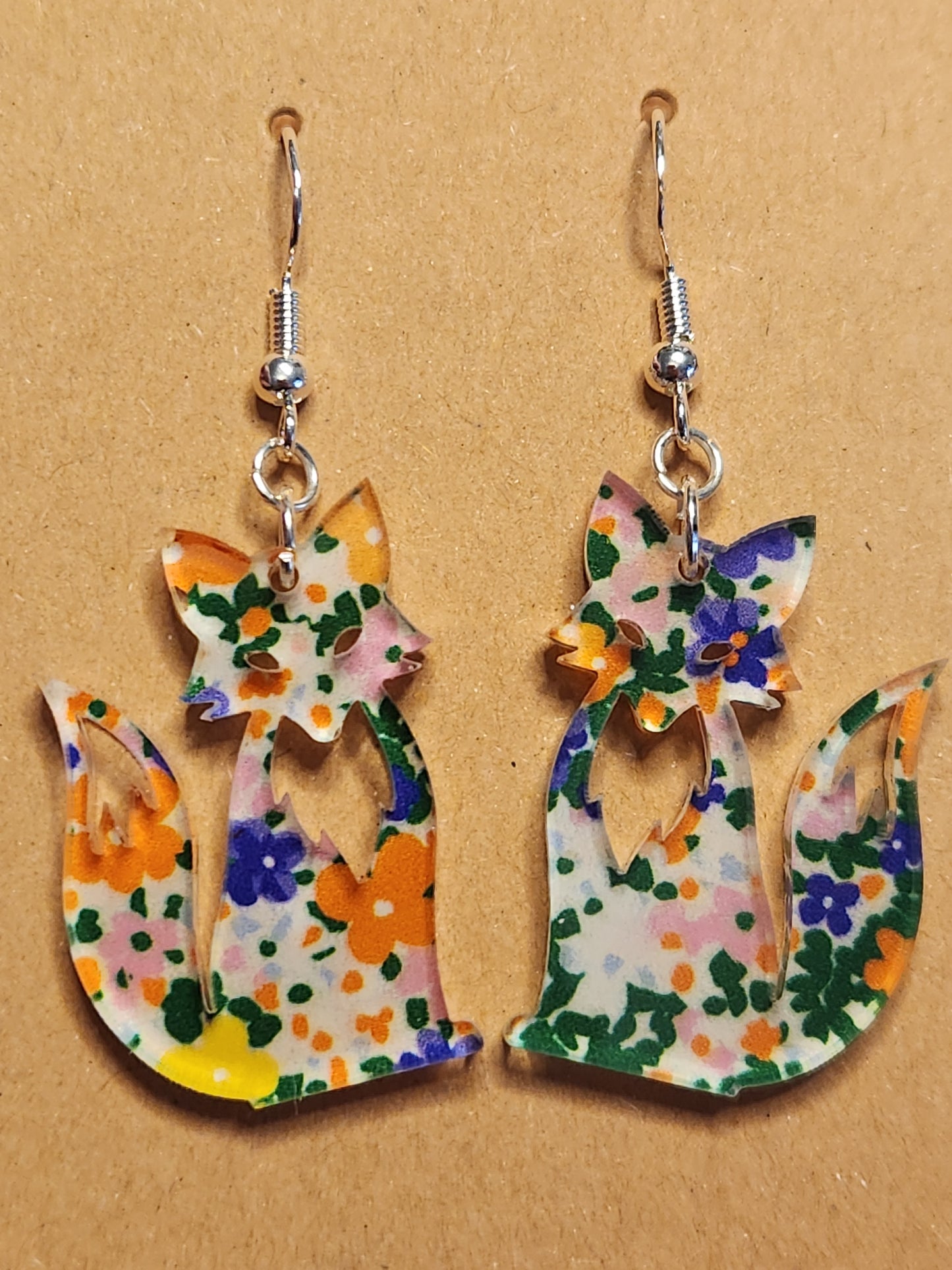 Earrings: Fox (lavender, pink, orange and yellow)