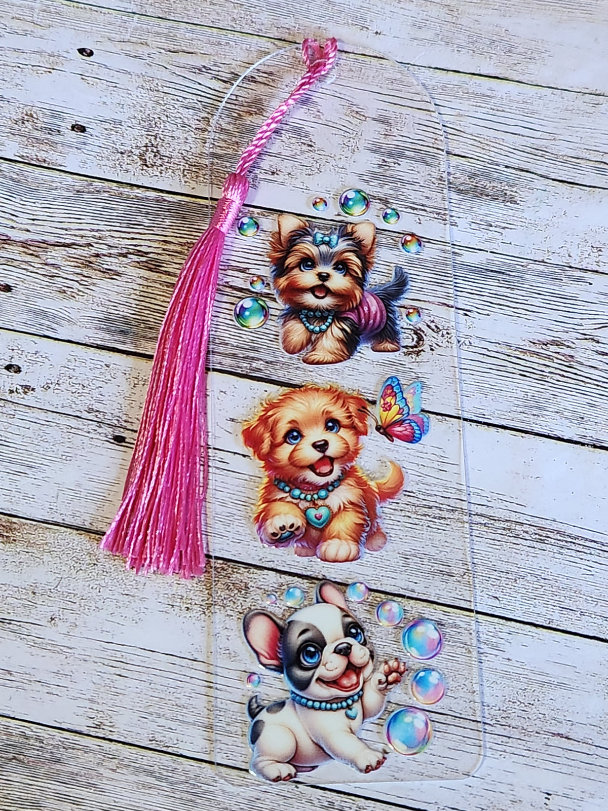 Bookmarks: Puppies (pink tassel)