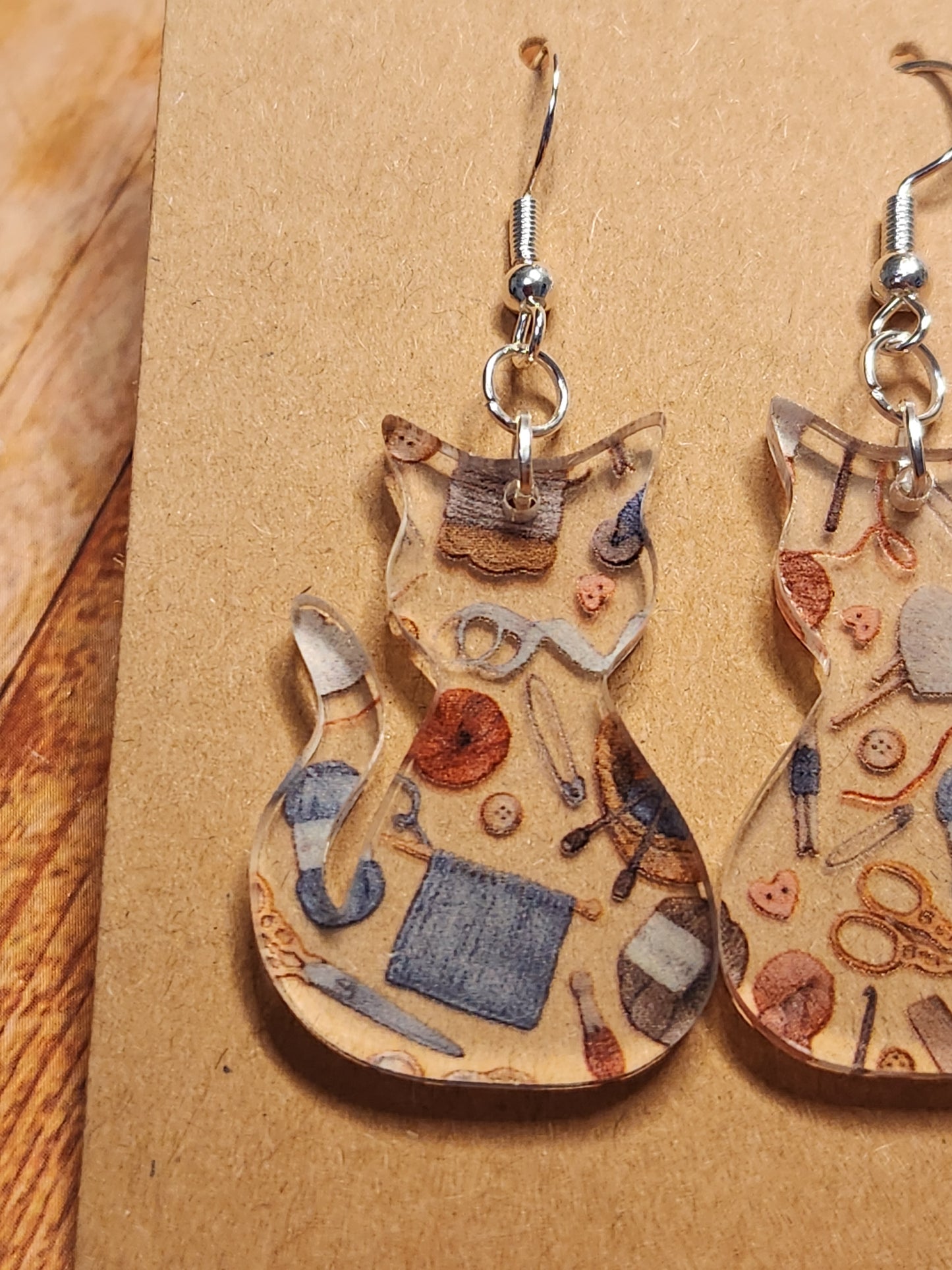 Earrings: Cats (Blue Yarn)