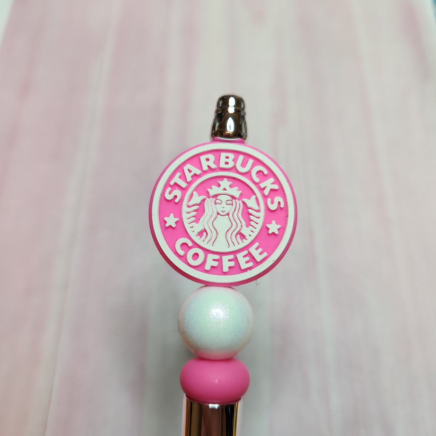 Beaded Pen: Coffee (Pink Lady on shiny silver pen)