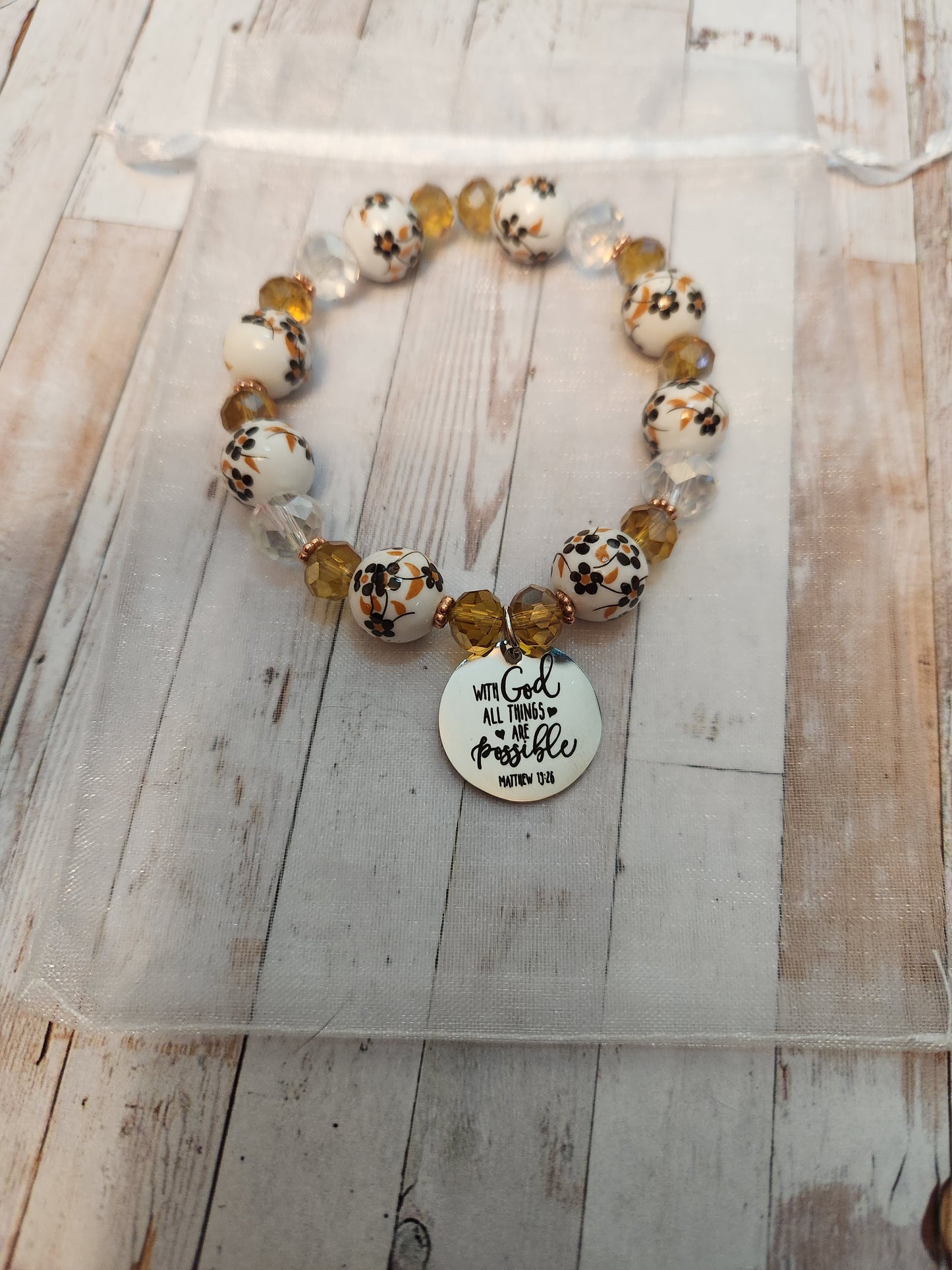 Bracelet: With God (Ceramic Floral Beads)