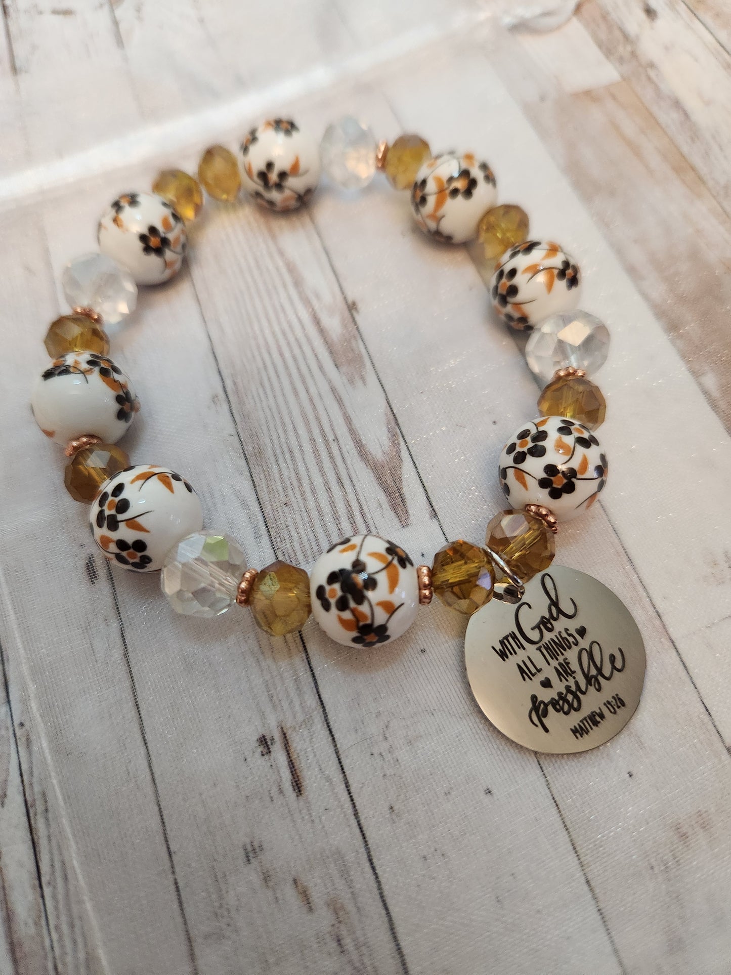 Bracelet: With God (Ceramic Floral Beads)