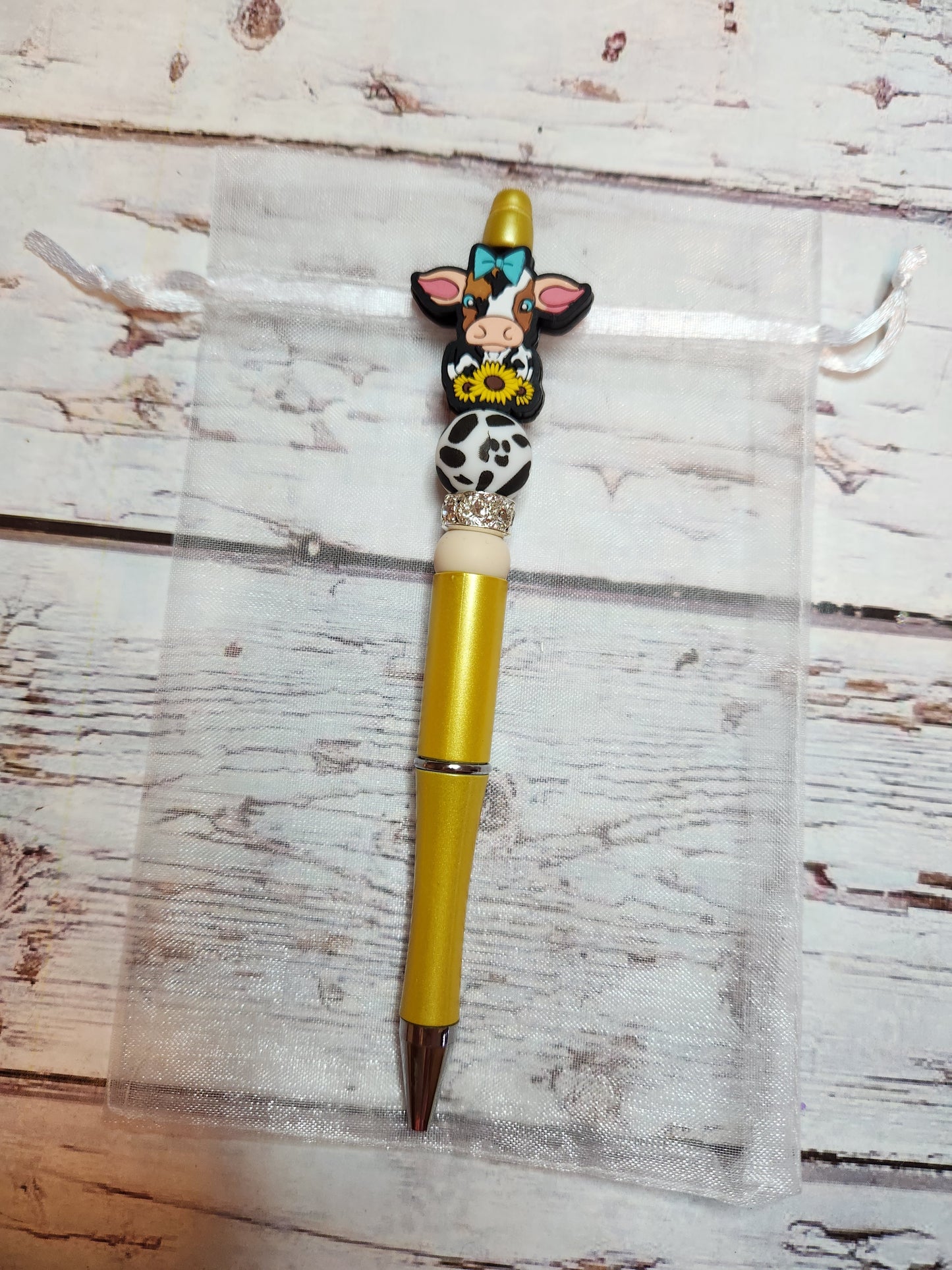 Beaded Pen: Cow (Sunflower)