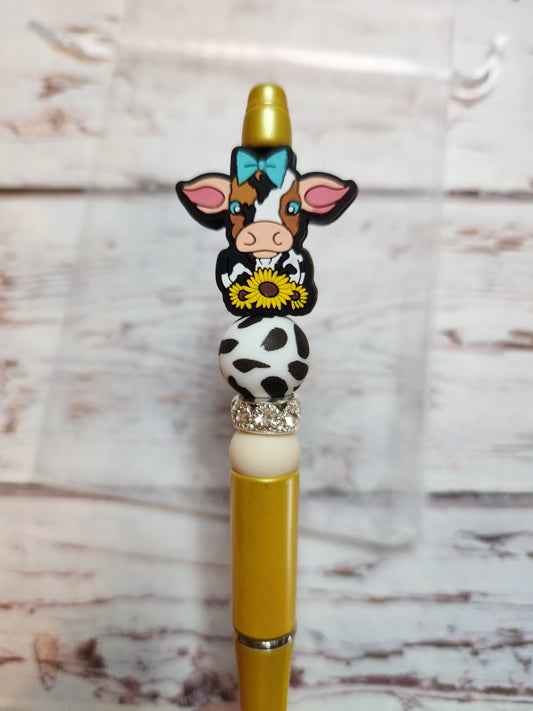 Beaded Pen: Cow (Sunflower)