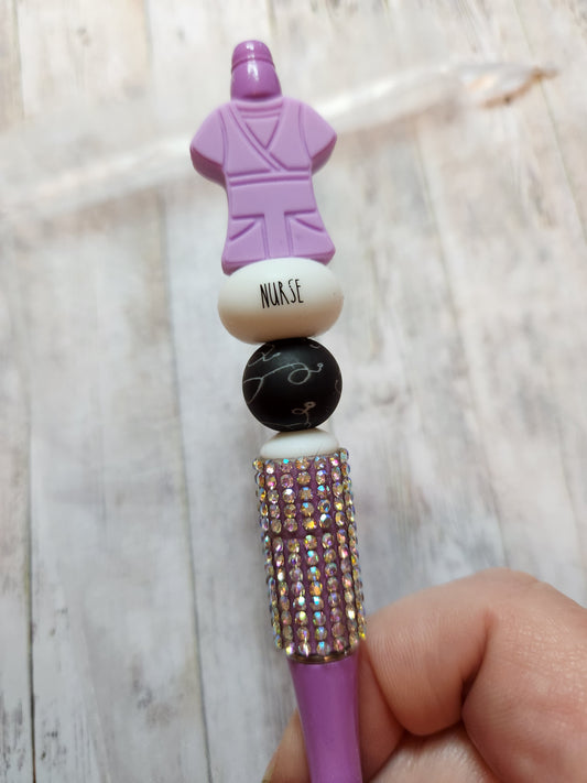 Beaded Pen: Healthcare (Nurse, purple scrubs)