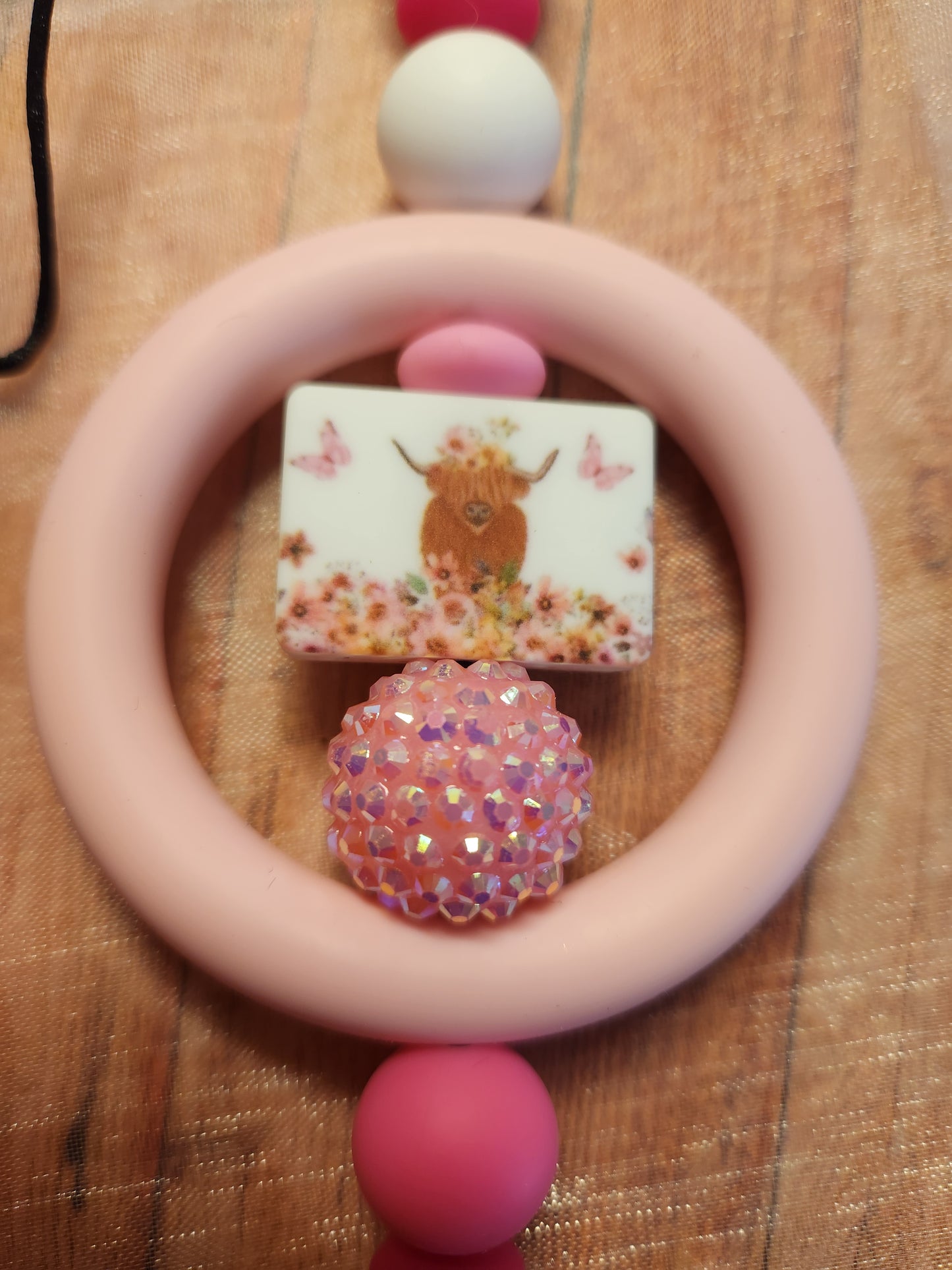 Car Charm: Cow with Pink Flowers