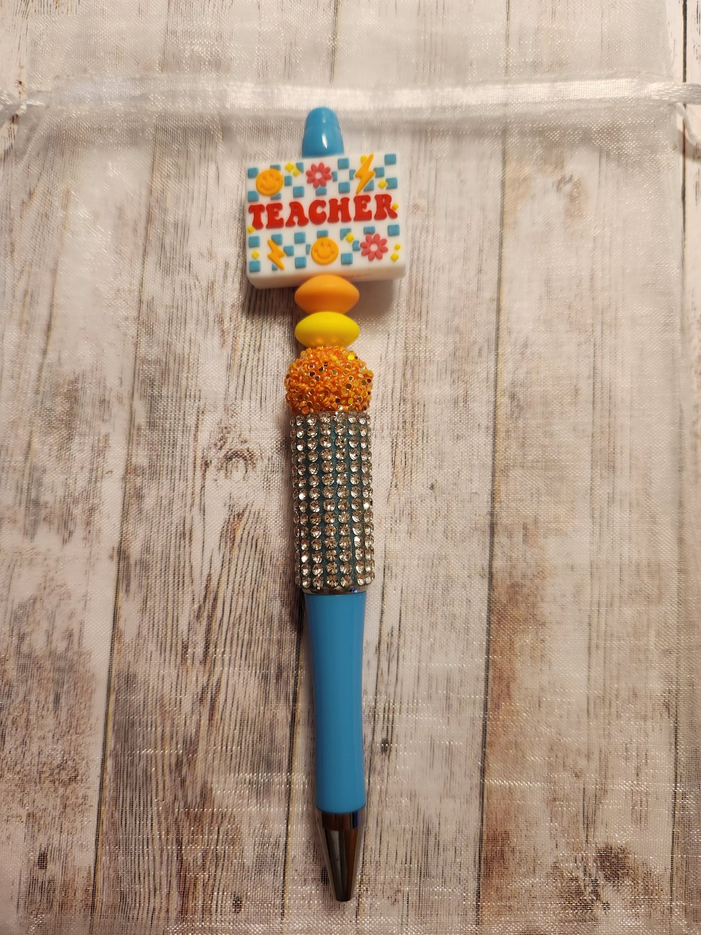 Beaded Pen: School (Teacher, Blue and Peach)