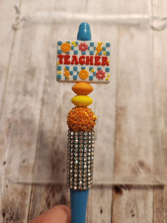 Beaded Pen: School (Teacher, Blue and Peach)