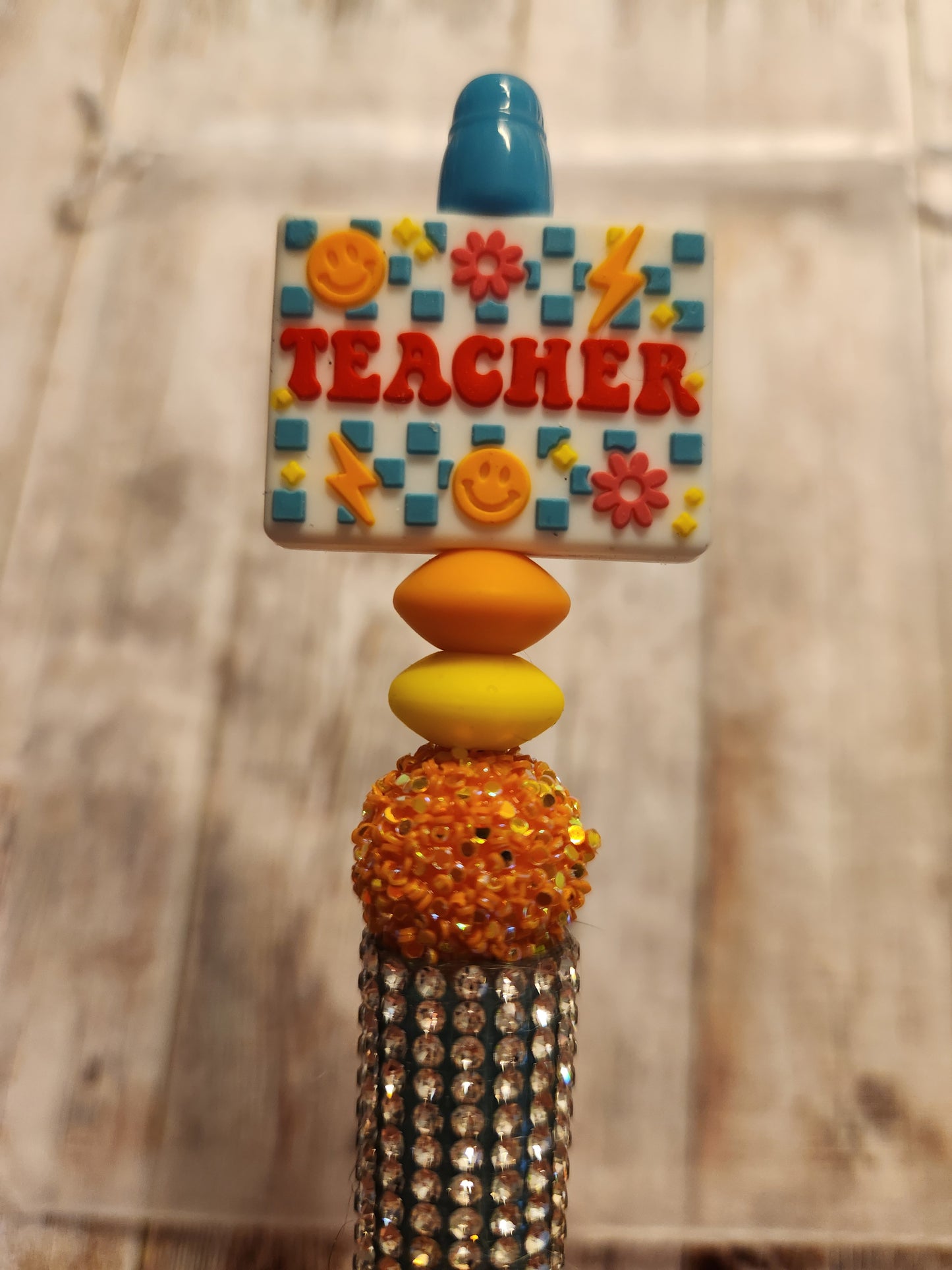 Beaded Pen: School (Teacher, Blue and Peach)