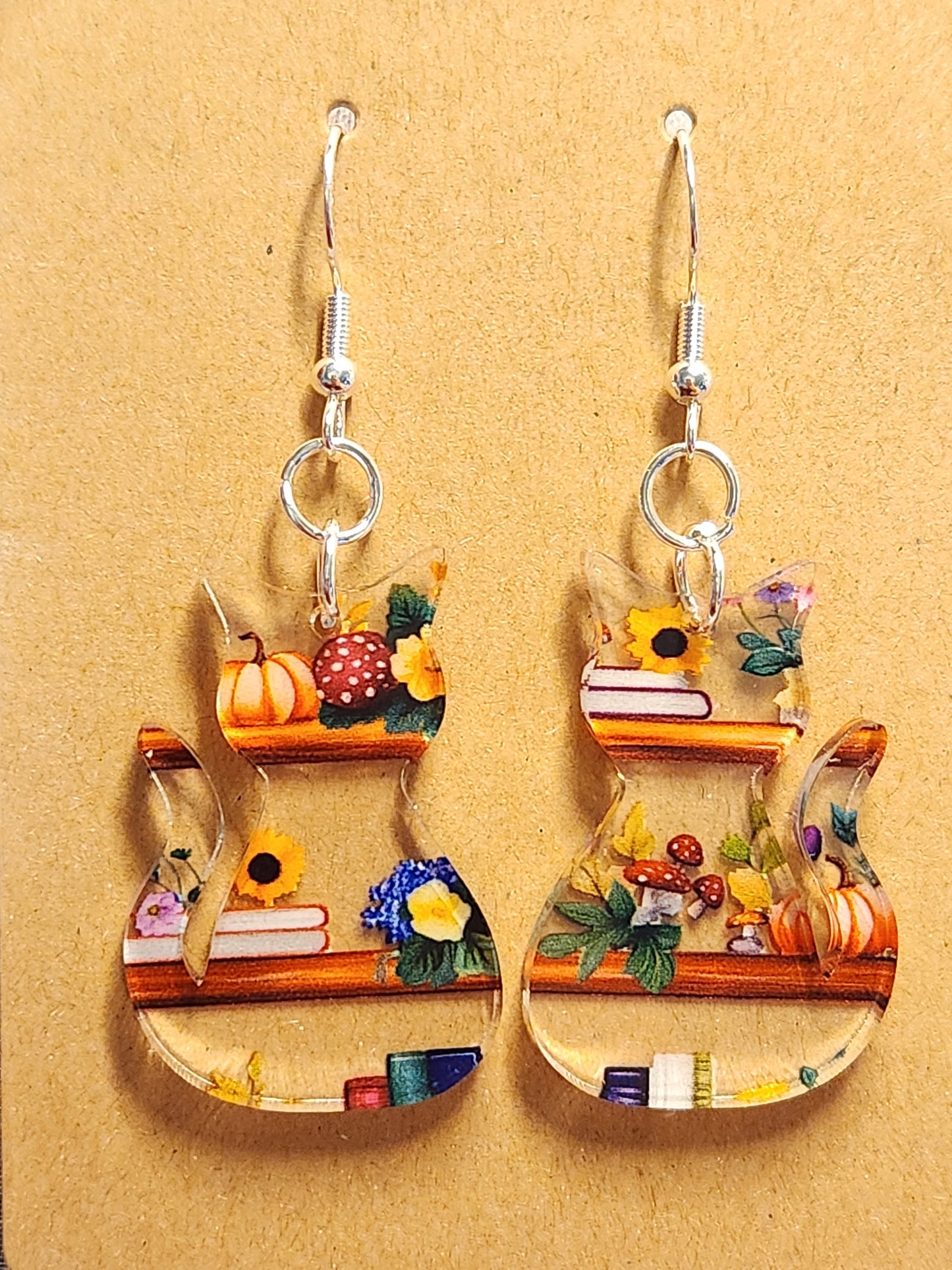 Earrings: Cats (Pumpkins, flowers and books)