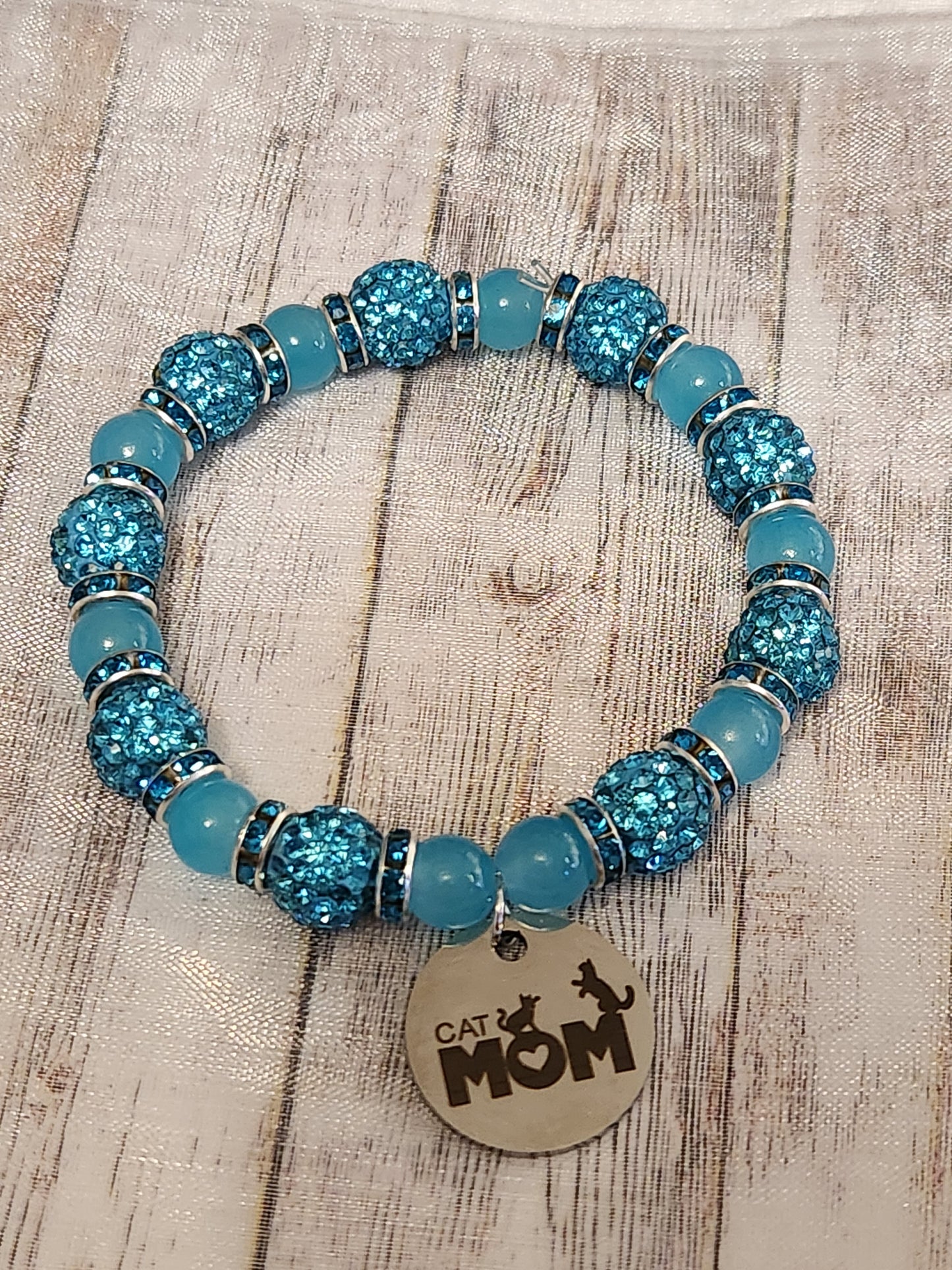 Bracelet: Cat Mom (Teals)