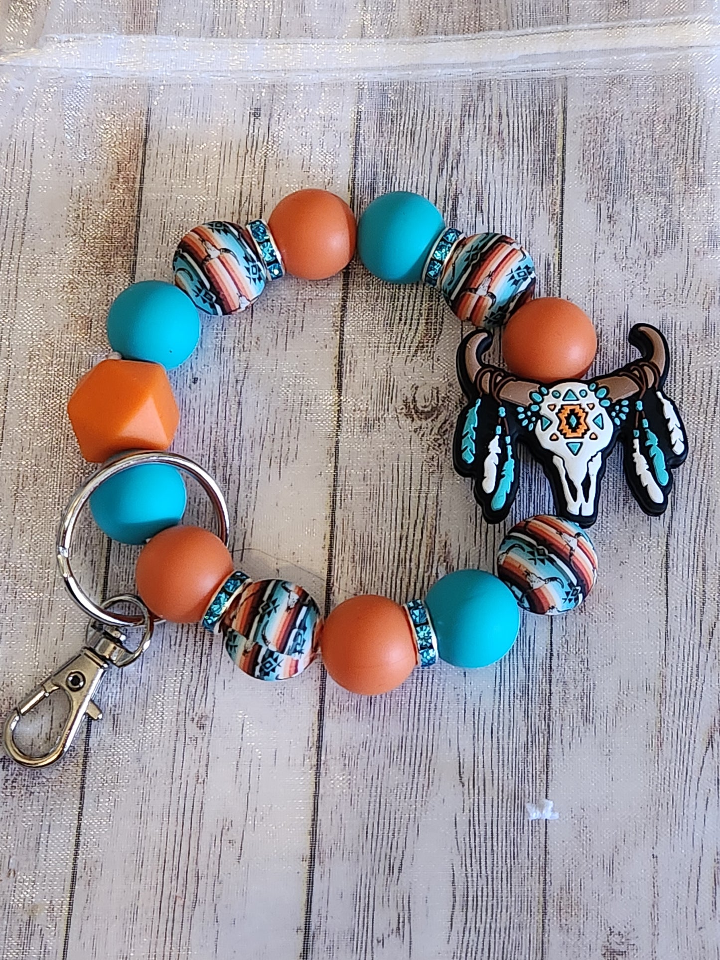 Wristlet: Western Skull (Orange, Teal)