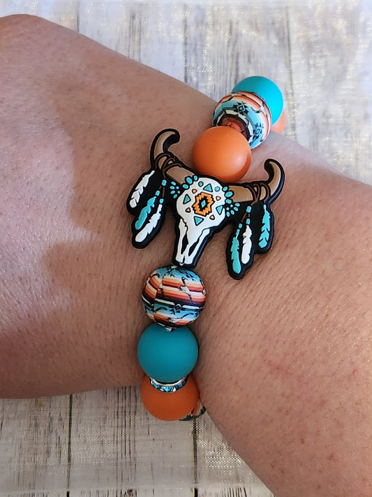 Wristlet: Western Skull (Orange, Teal)