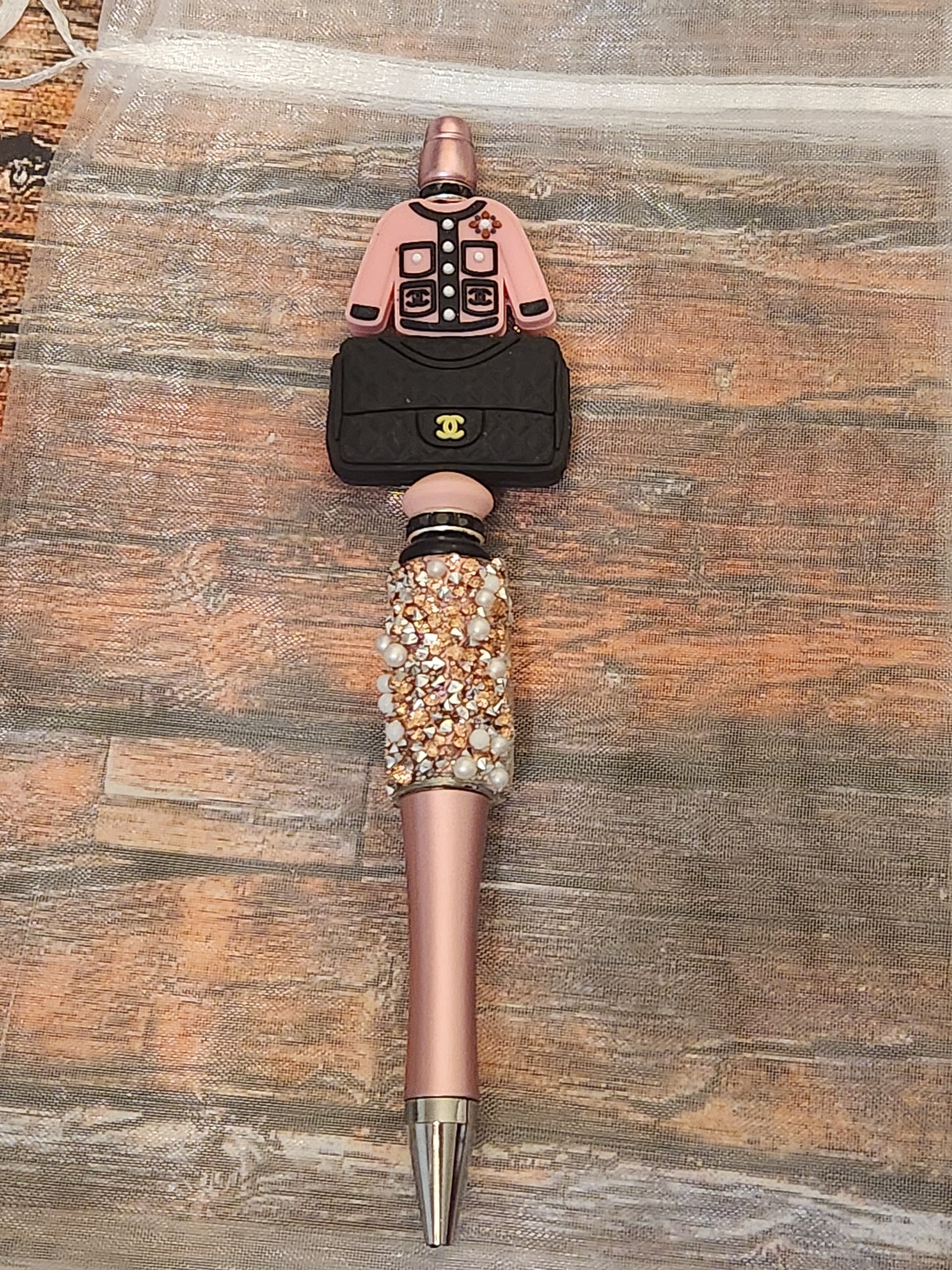 Beaded Pen: Designer (CC jacket and purse with pearl pen)