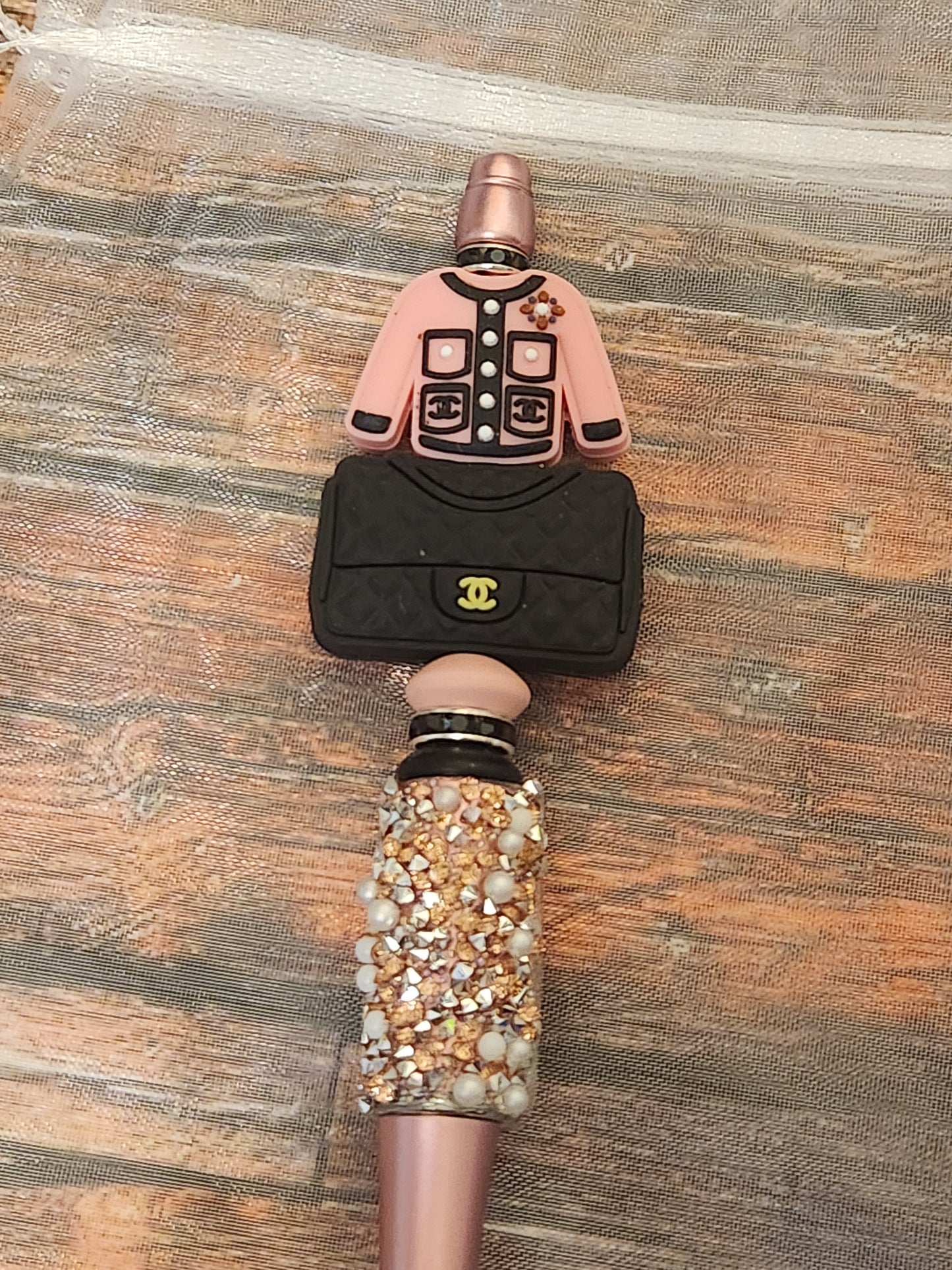 Beaded Pen: Designer (CC jacket and purse with pearl pen)