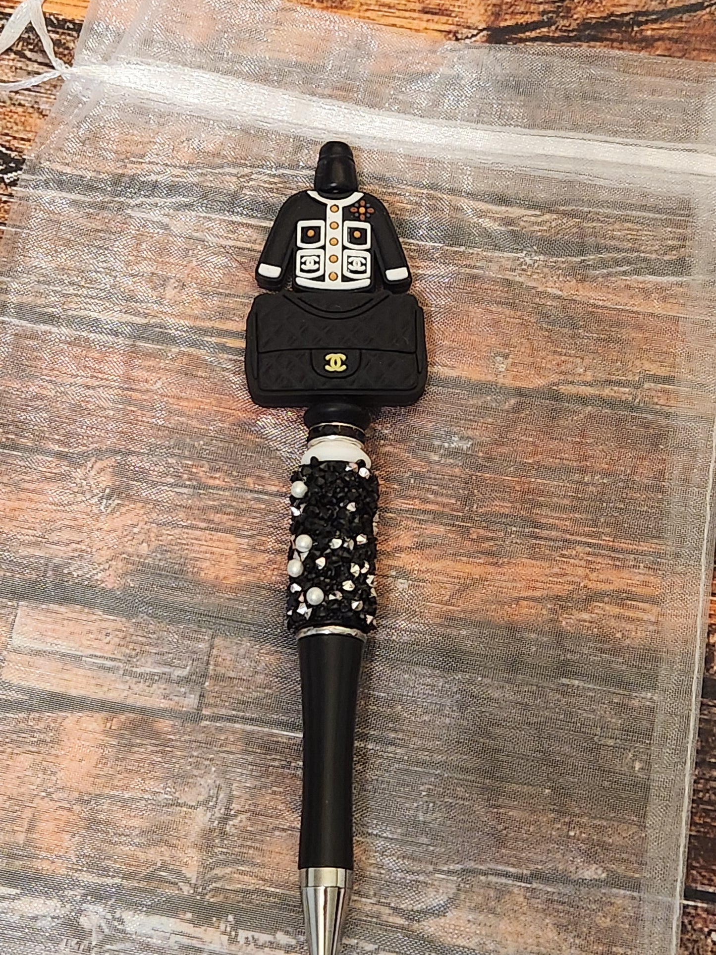 Beaded Pen: Designer (CC, jacket and purse with pearl pen)