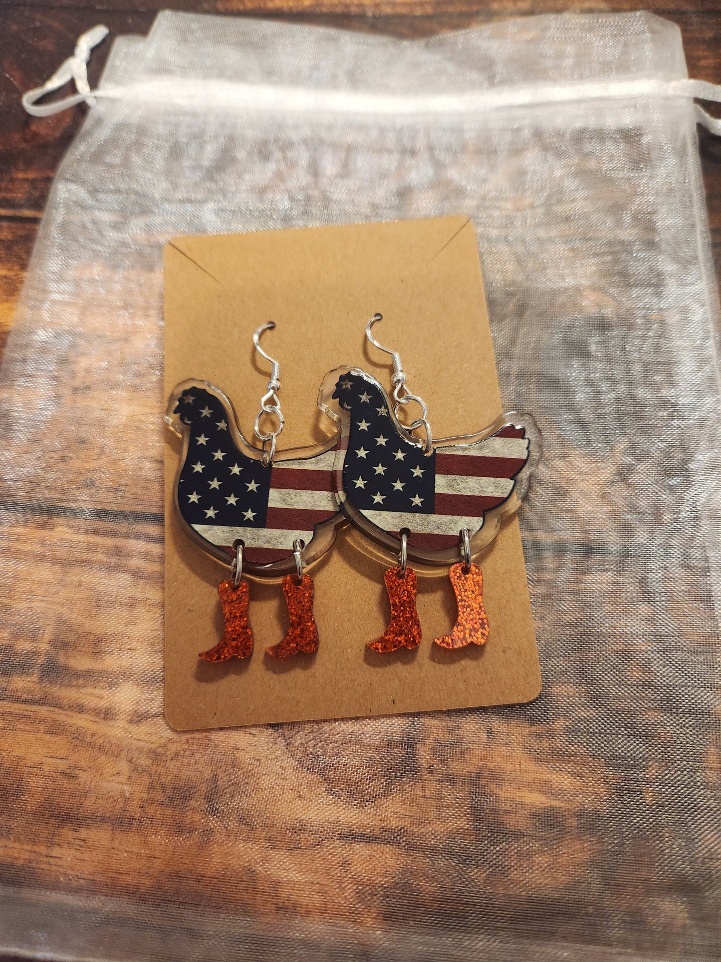 Earrings: Patriotic Chickens