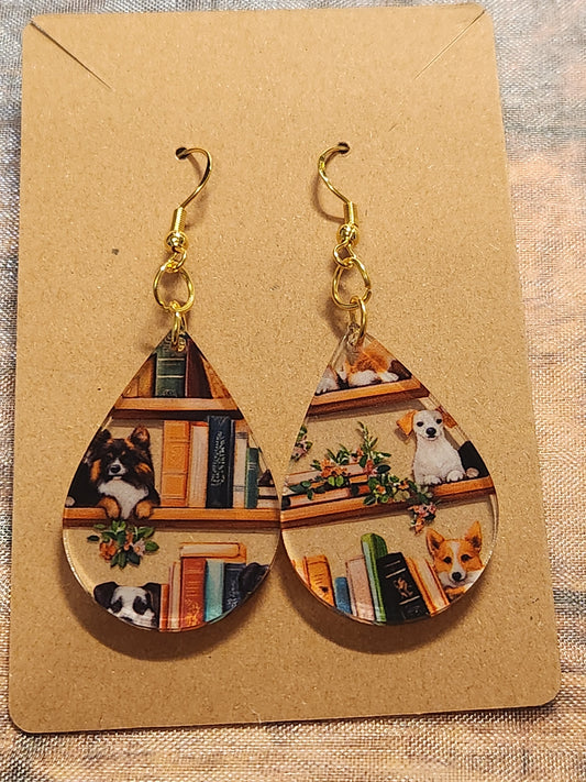 Earrings: Dog's on bookshelf