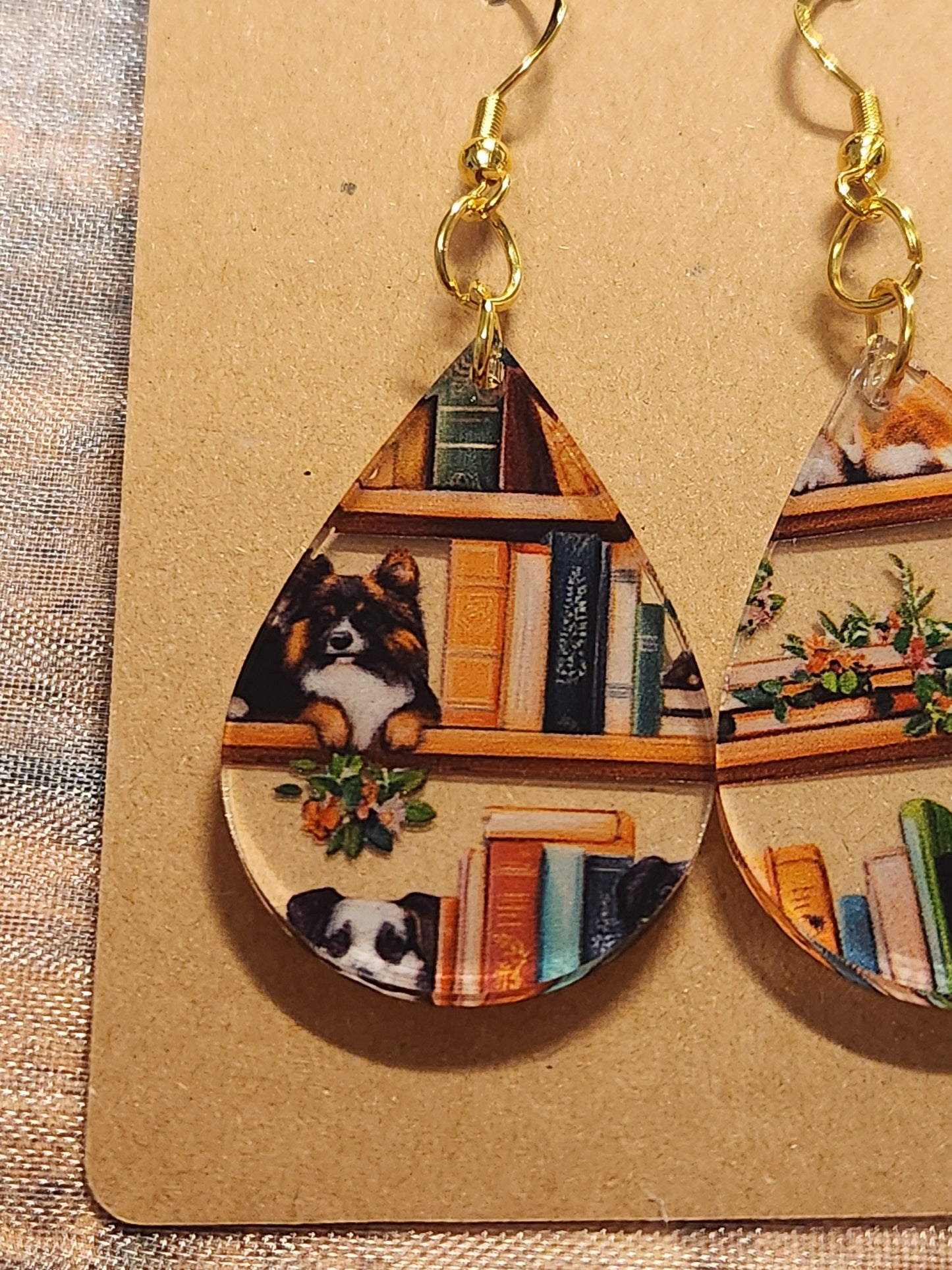 Earrings: Dog's on bookshelf