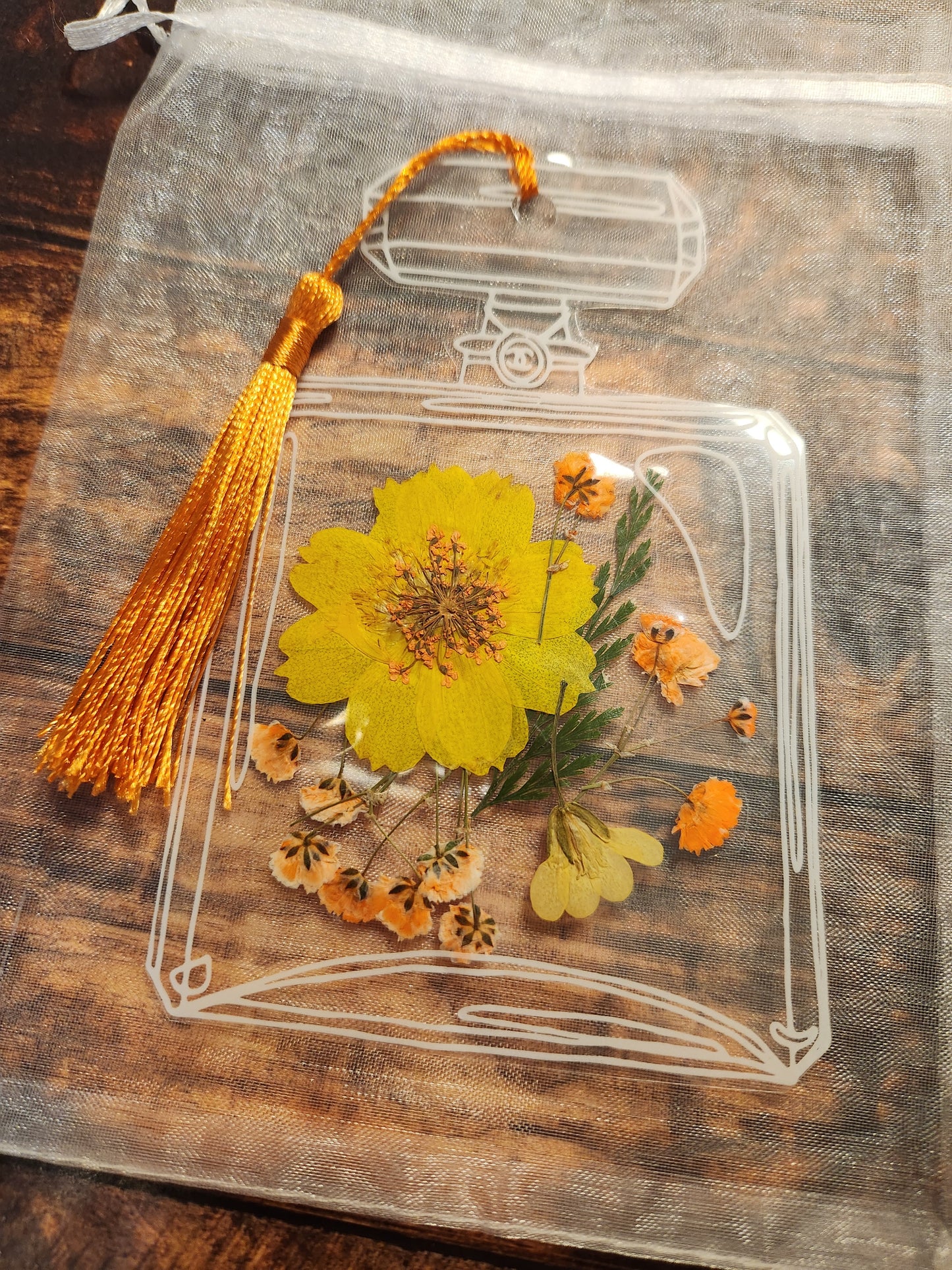 Floral Bookmarks: Yellow and Orange Flowers with orange tassel