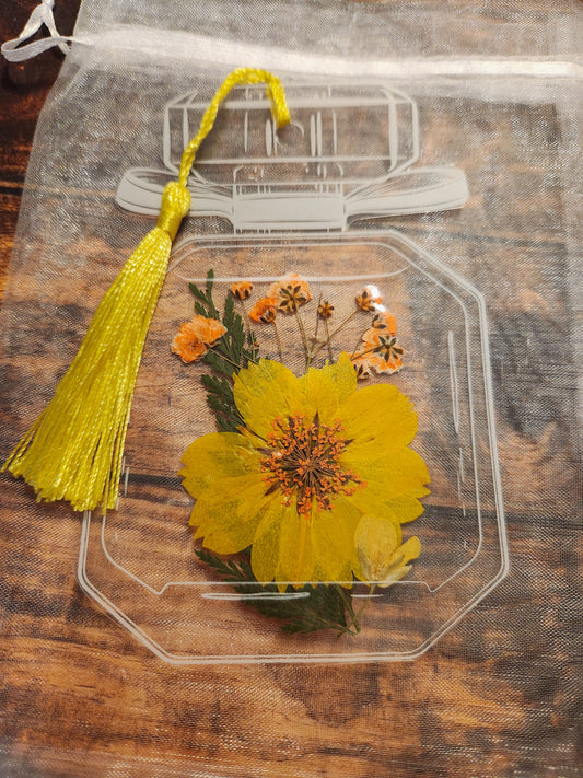 Floral Bookmark: Yellow and Orange flowers with yellow tassel