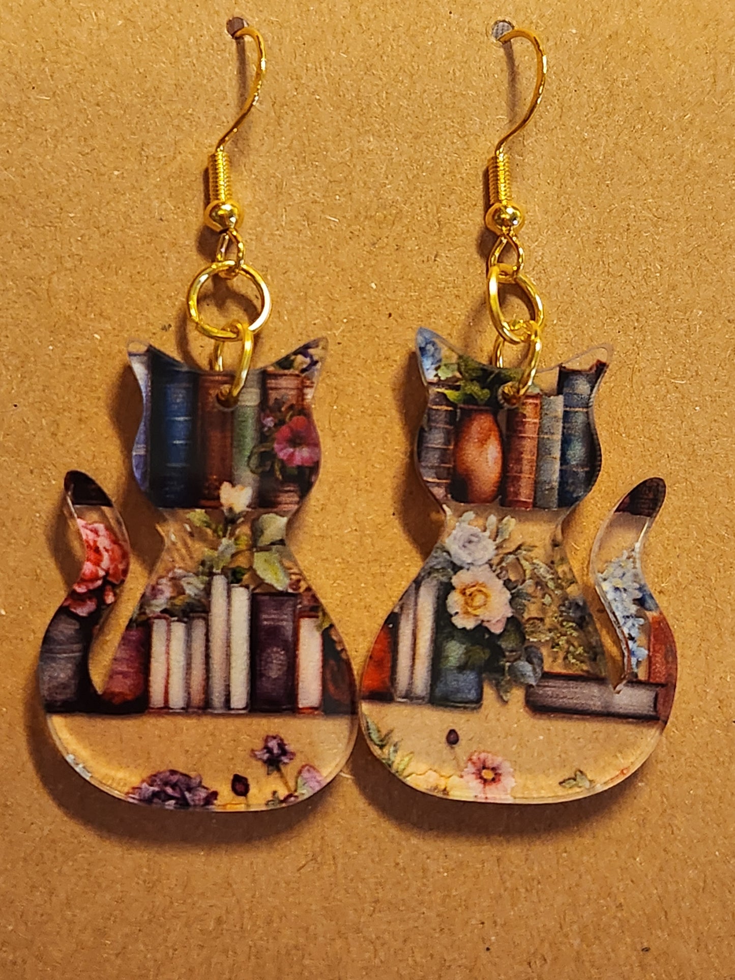 Earrings: Cats (flowers and books)