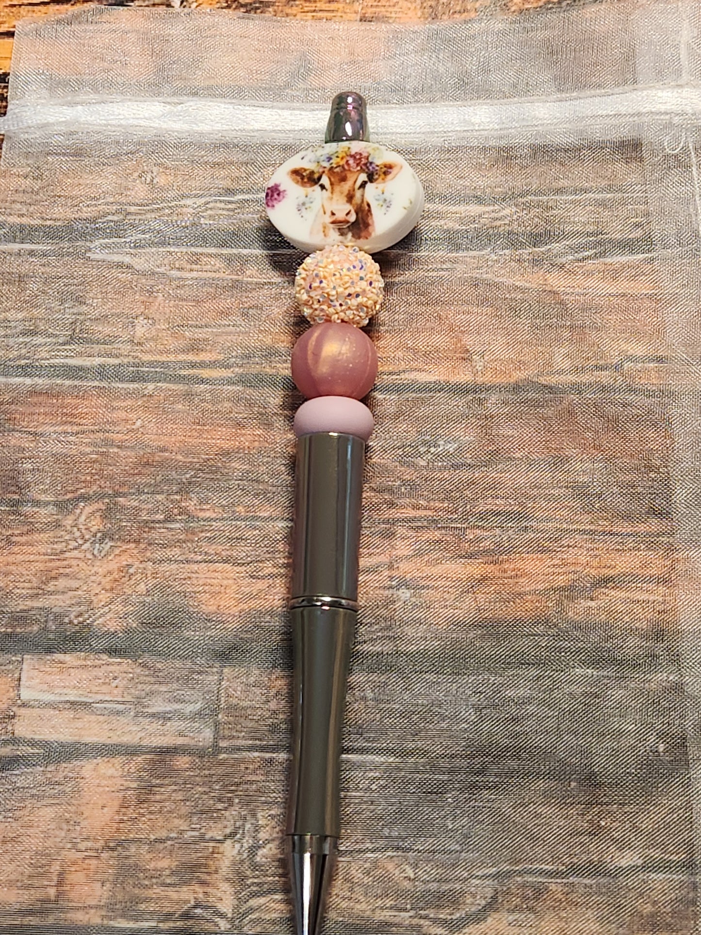 Beaded Pen: Cow (Floral)