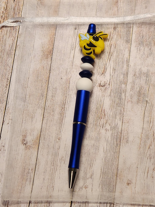 Beaded Pen: Springville (Hornets, blue and white)