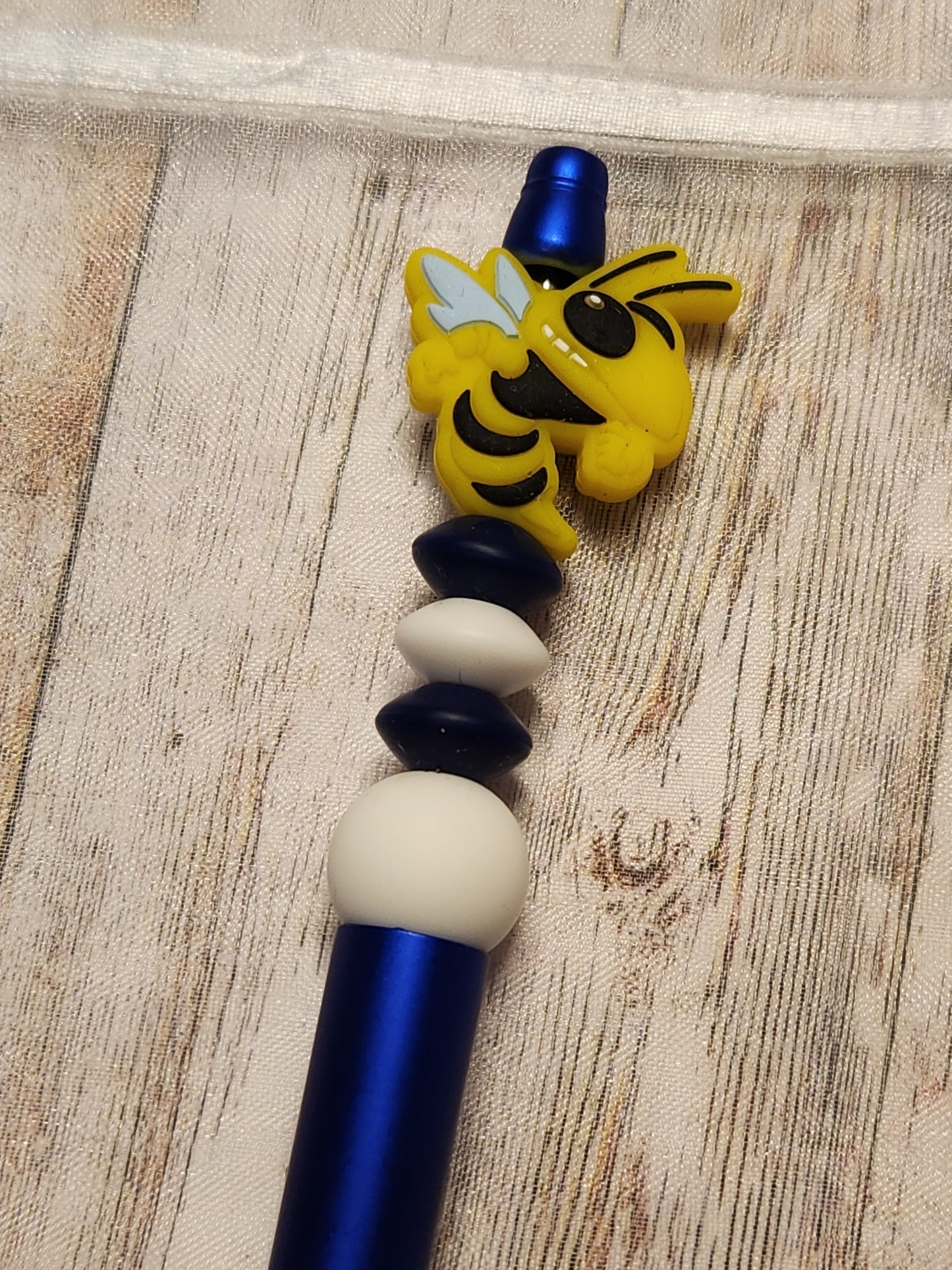 Beaded Pen: Springville (Hornets, blue and white)