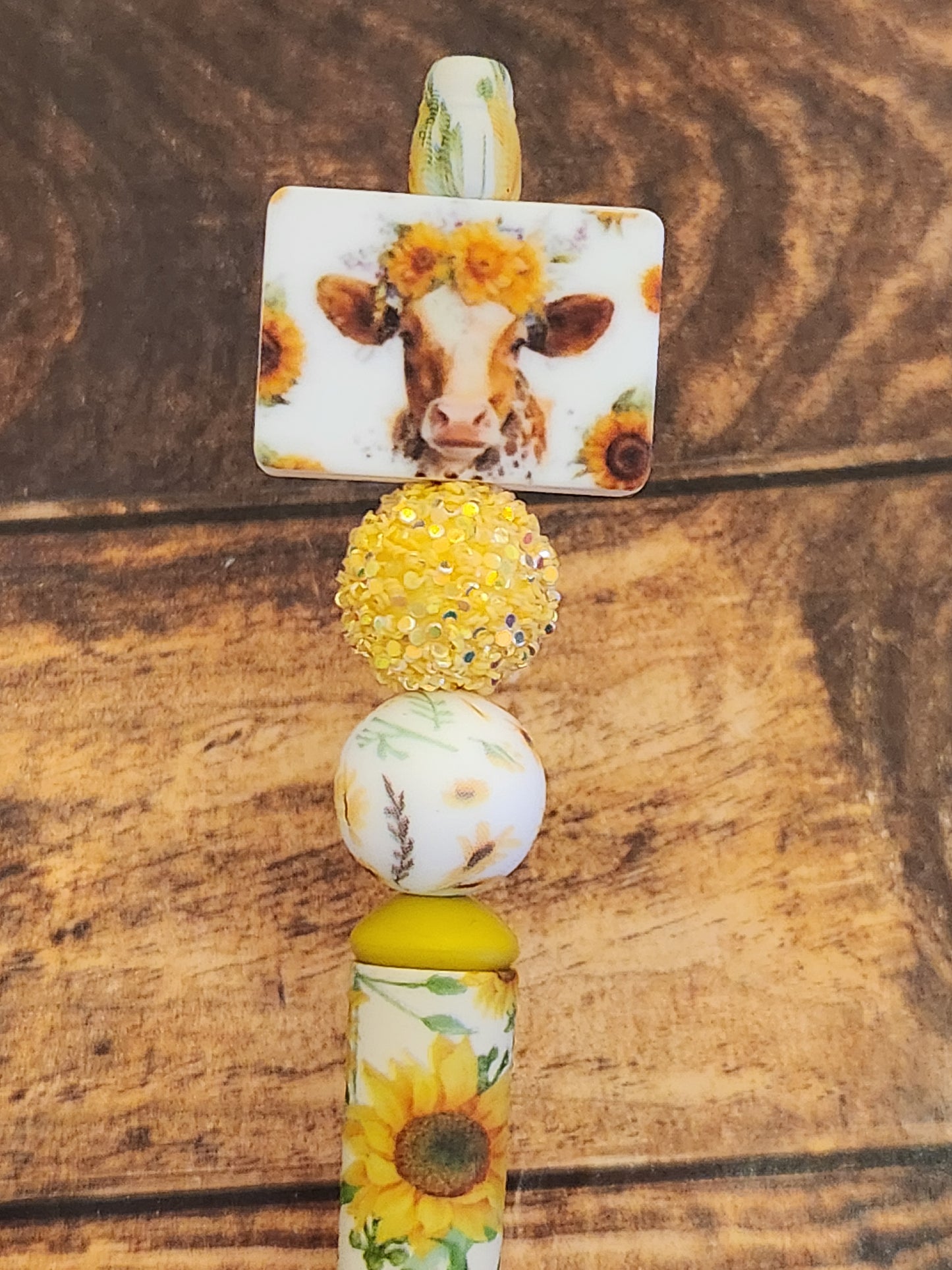 Beaded Pen: Cow (Cows, Sunflowers)