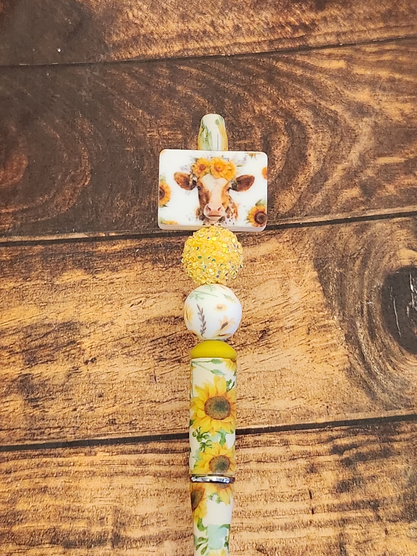 Beaded Pen: Cow (Cows, Sunflowers)