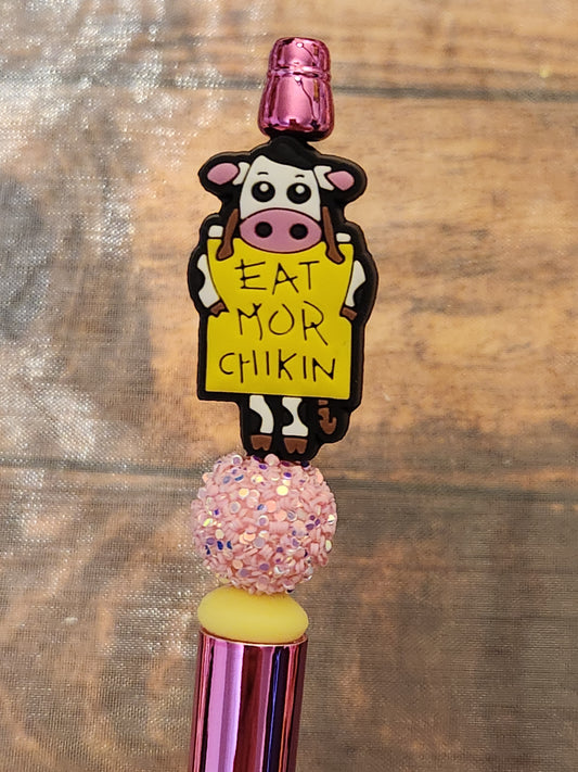 Beaded Pen: Eat Mor Chikin (Chick-fil-a)