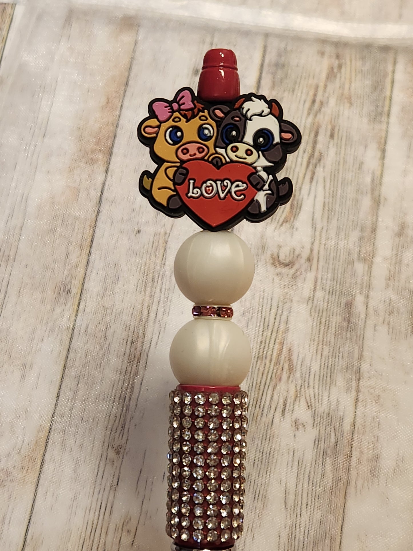 Beaded Pen: Love Collection (Cows and heart)