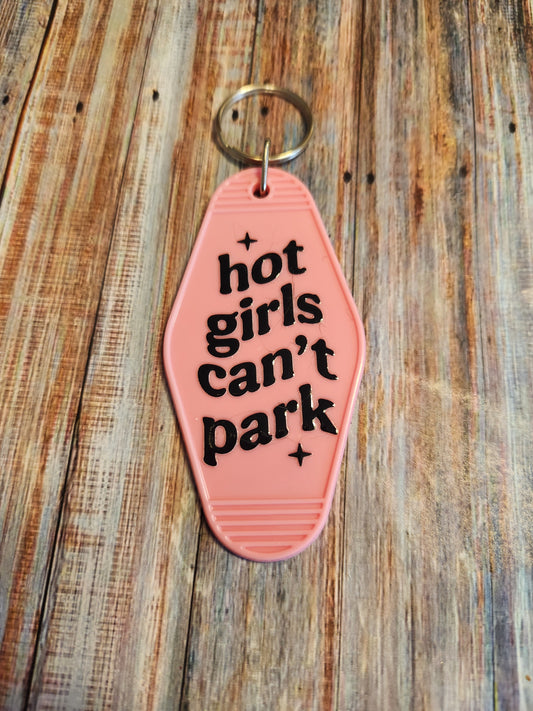 Motel Keychain: Hot girls can't park (humor)