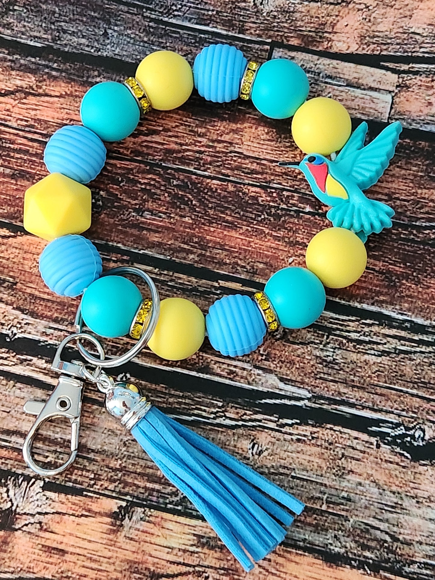 Wristlet: Hummingbird (teal,yellow, and blue)