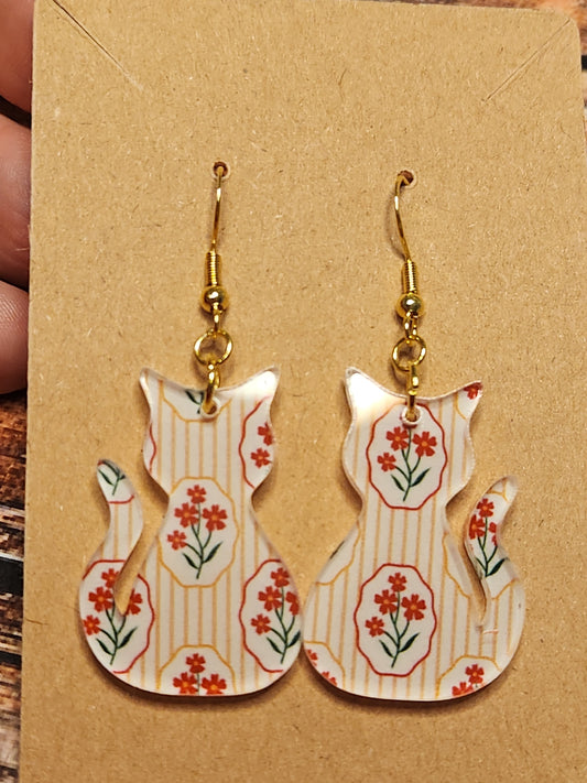 Earrings: Cats (Vintage floral)