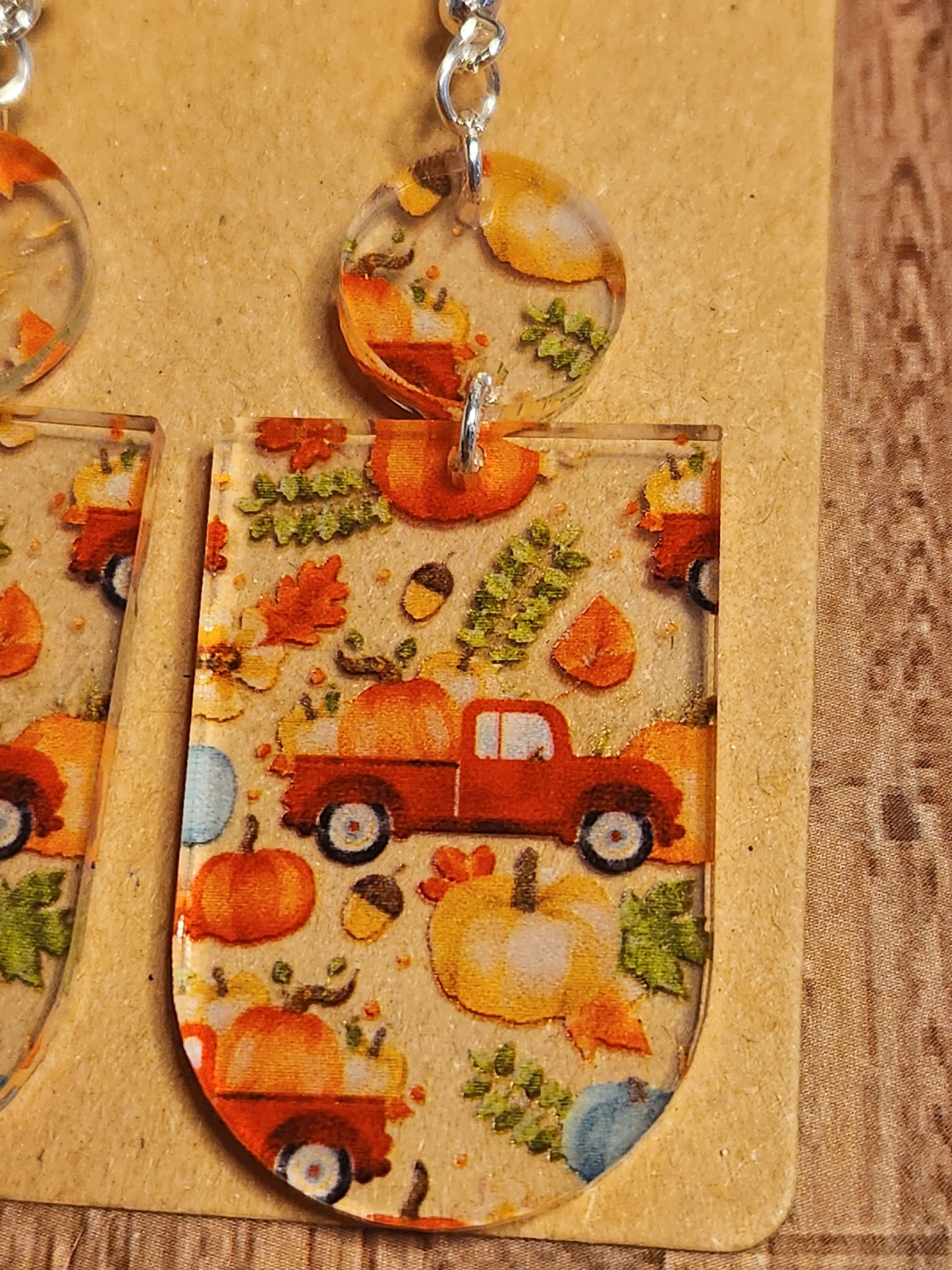 Earrings: Fall (Red Truck with Pumpkins)