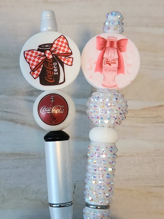 Beaded Pen: Coca Cola (Sparkle pen with pink bottle and bow)
