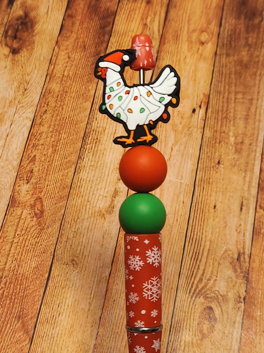 Beaded Pen: Winter (Christmas Chicken)